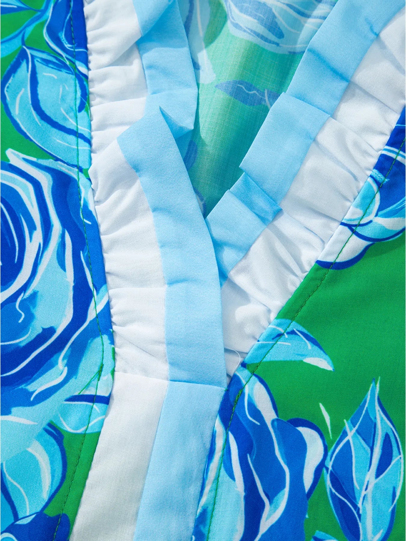 Floral Frilled V Neck Short Sleeve Blouse