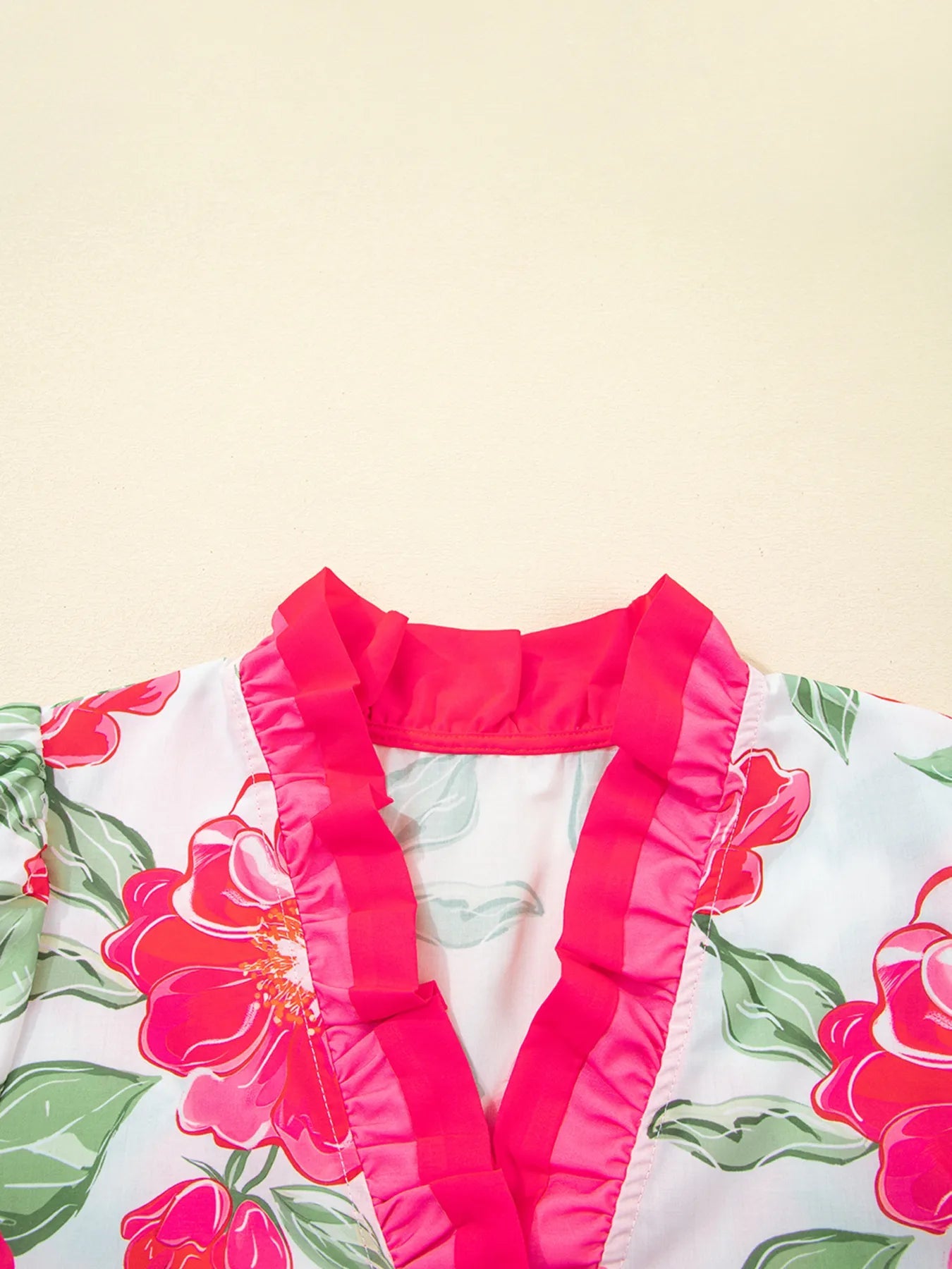 Floral Frilled V Neck Short Sleeve Blouse