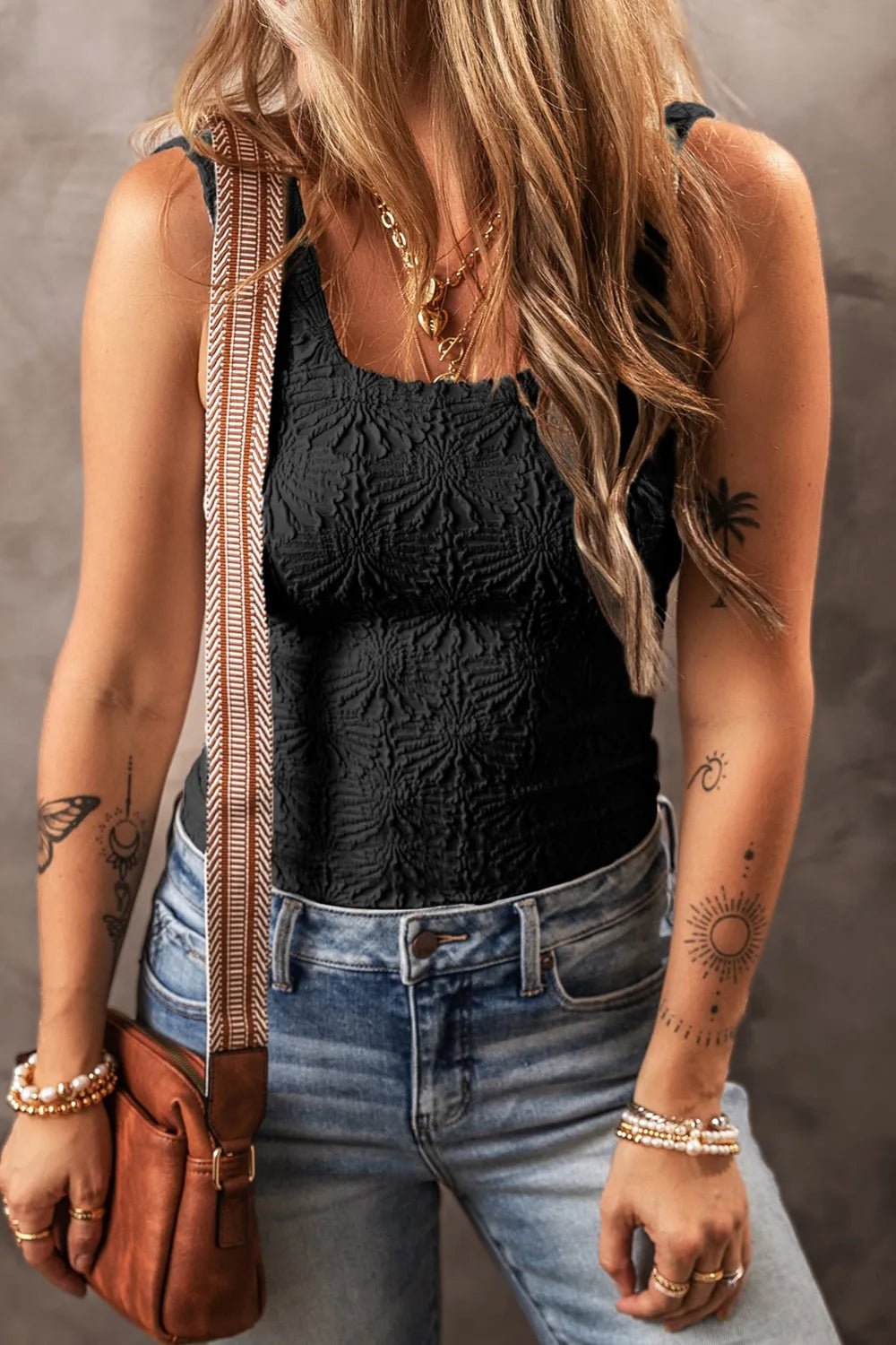 Floral Jacquard Square Neck Tank