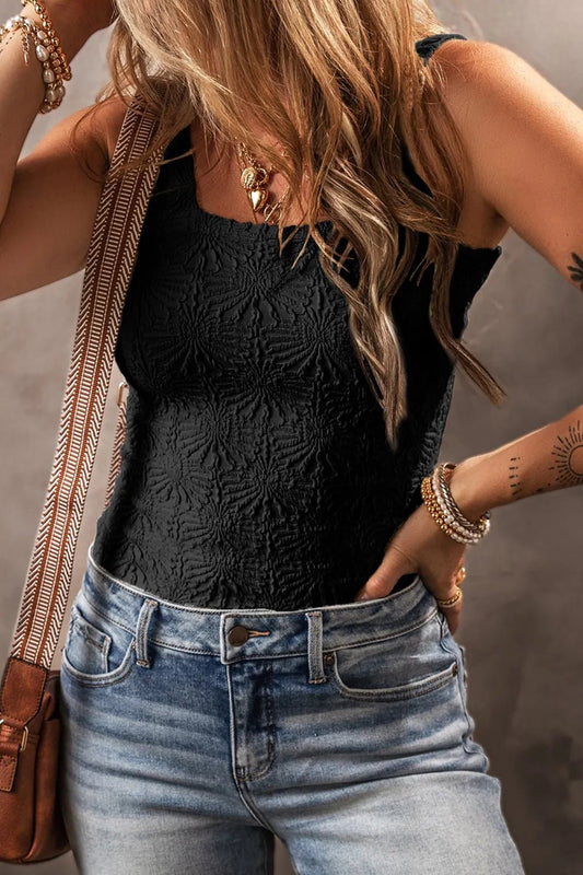Floral Jacquard Square Neck Tank