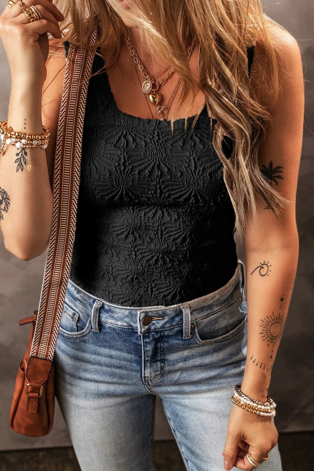 Floral Jacquard Square Neck Tank