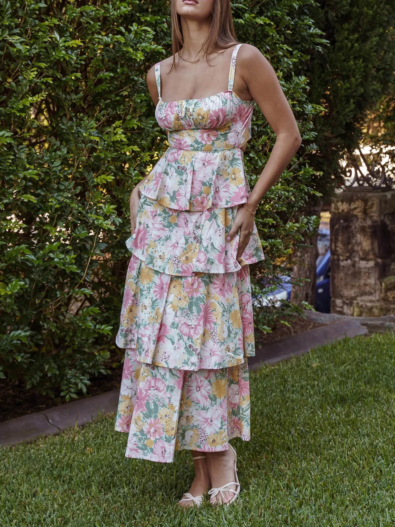Floral Layered Ruffle Maxi Dress