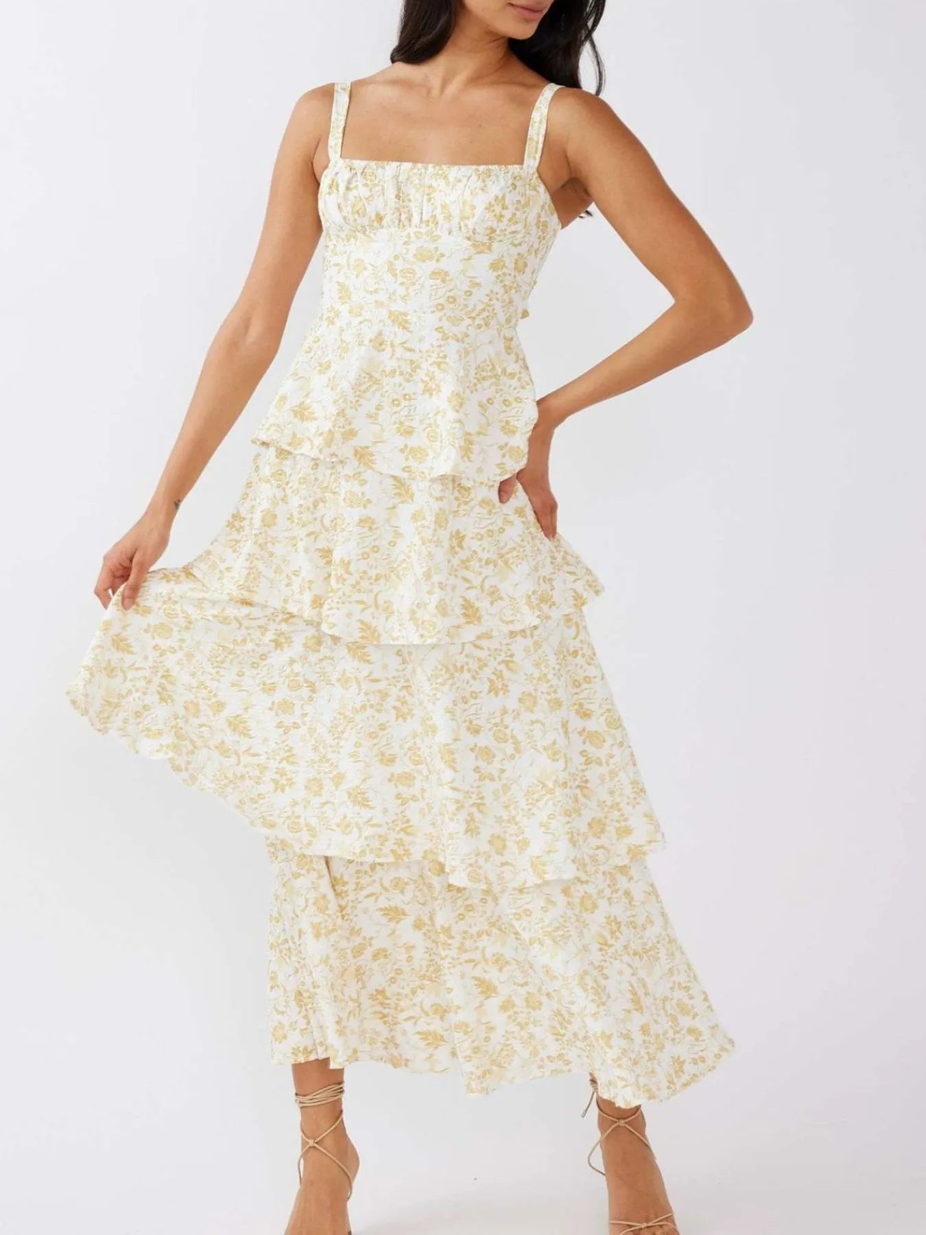 Floral Layered Ruffle Maxi Dress