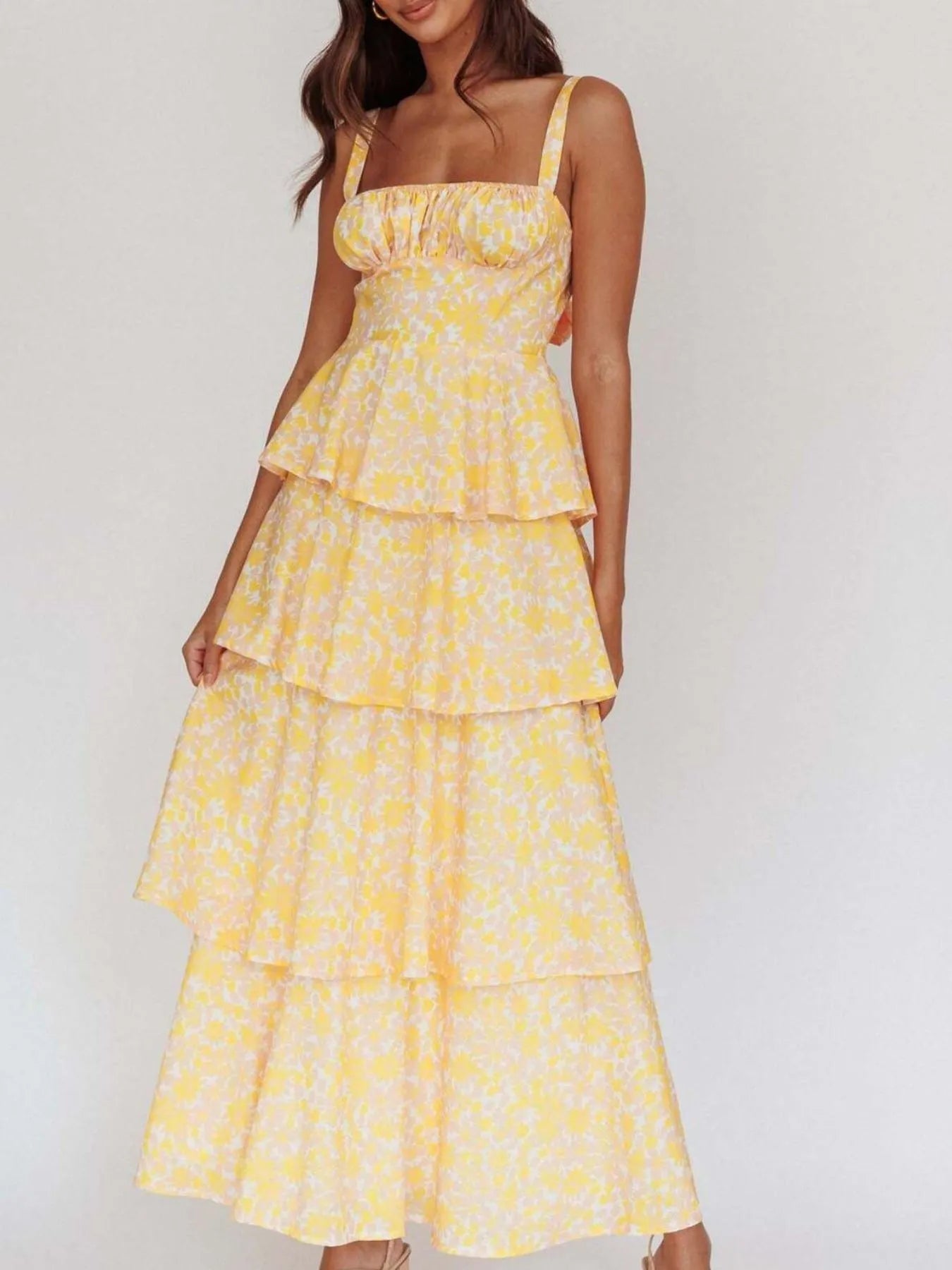 Floral Layered Ruffle Maxi Dress
