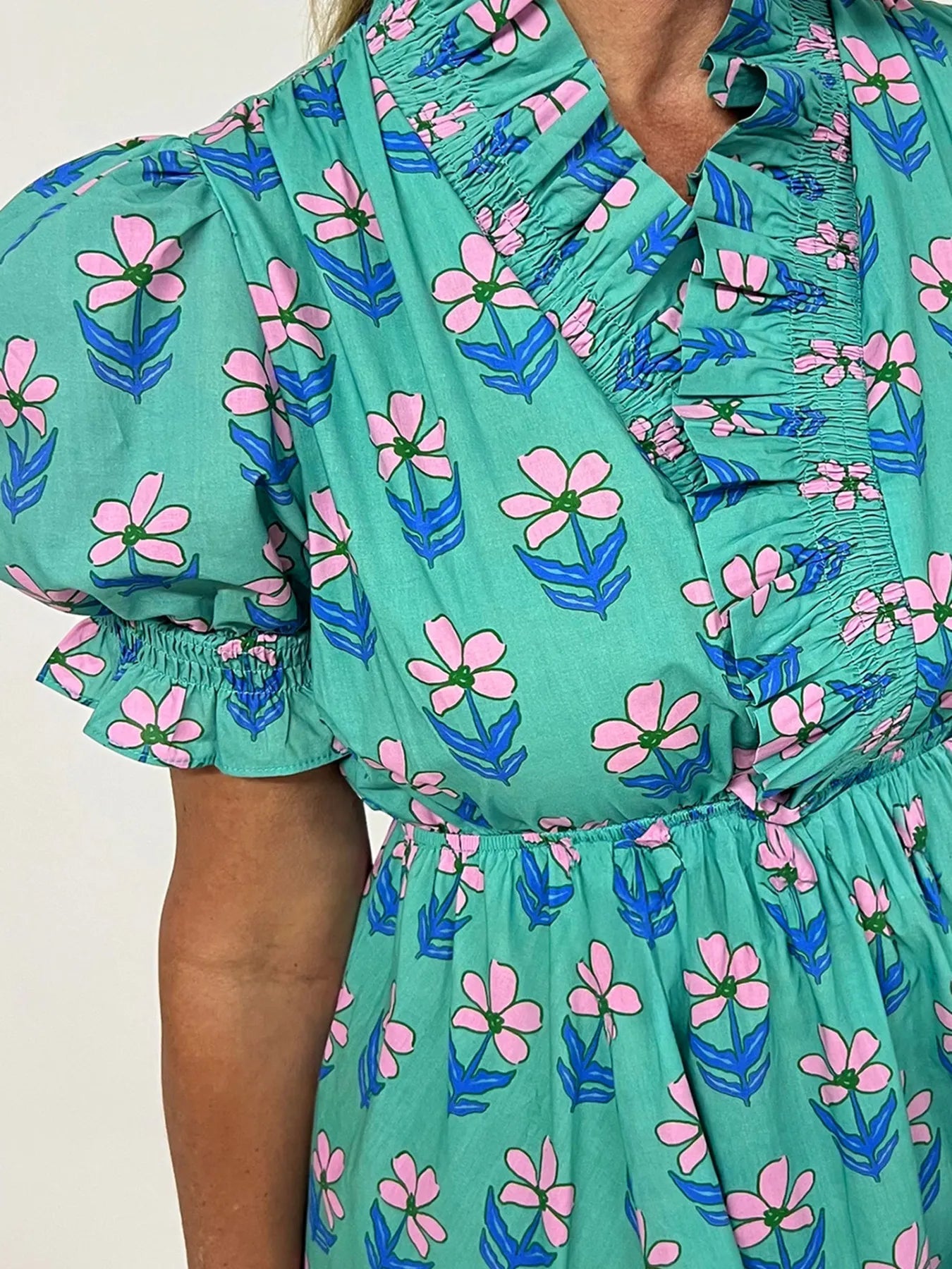 Floral Print Puff Sleeve Shirt Dress