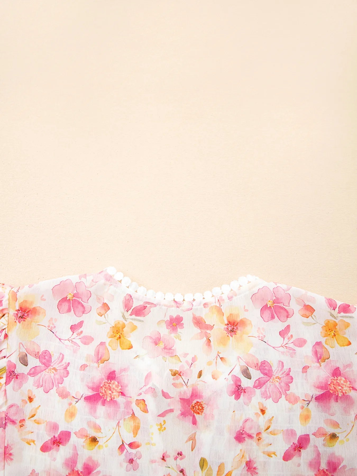 Floral Print Tassel Tie Smocked Puff Sleeve Blouse