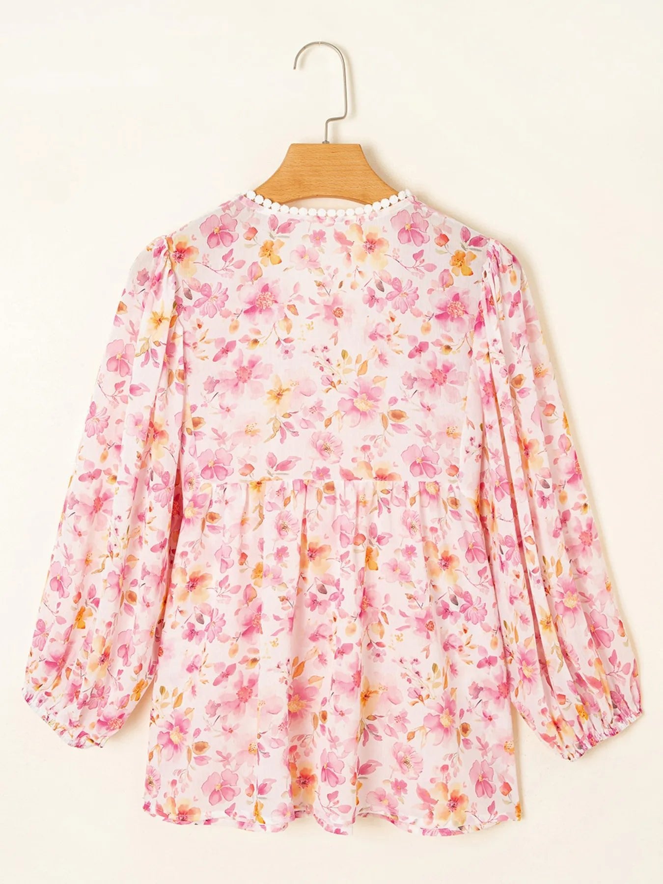 Floral Print Tassel Tie Smocked Puff Sleeve Blouse