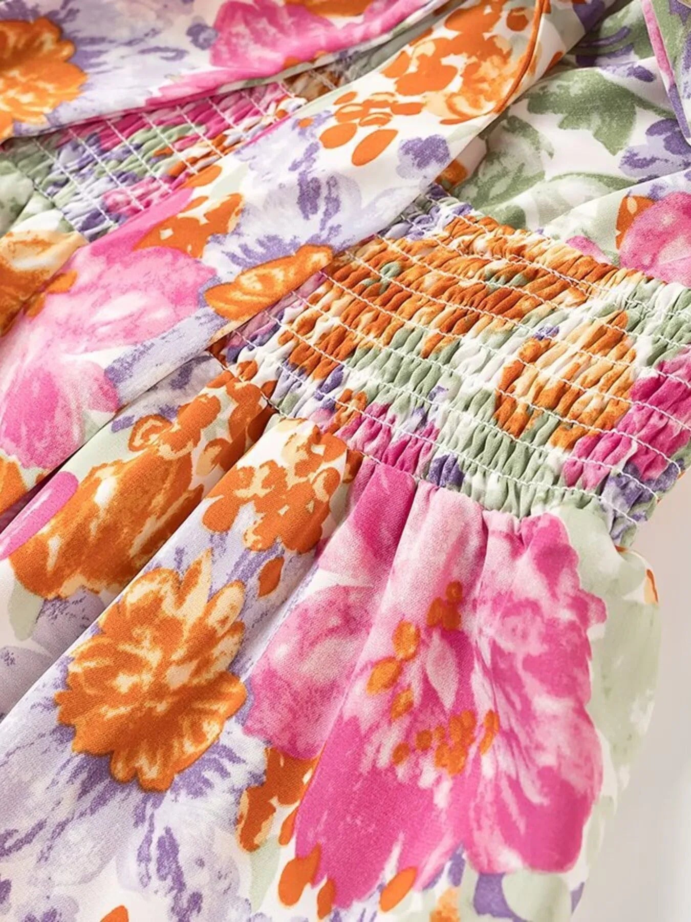 Floral Print Tie - Front Cami Dress with Lace Trim
