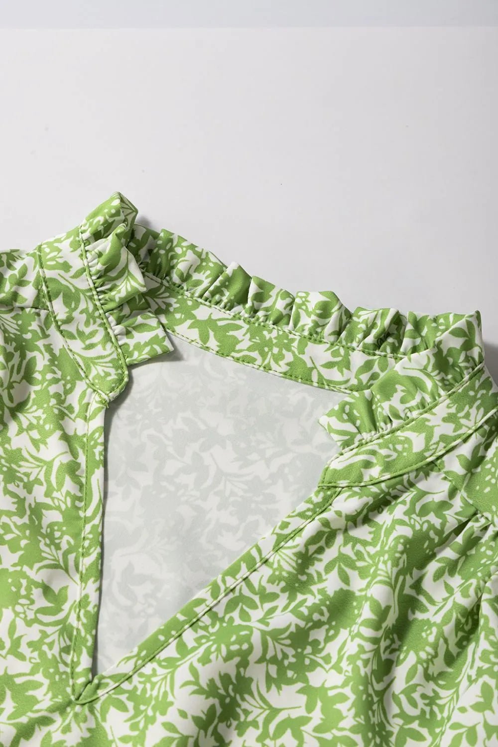 Floral Ruffle Puff Short Sleeve Frilled Notched Blouse