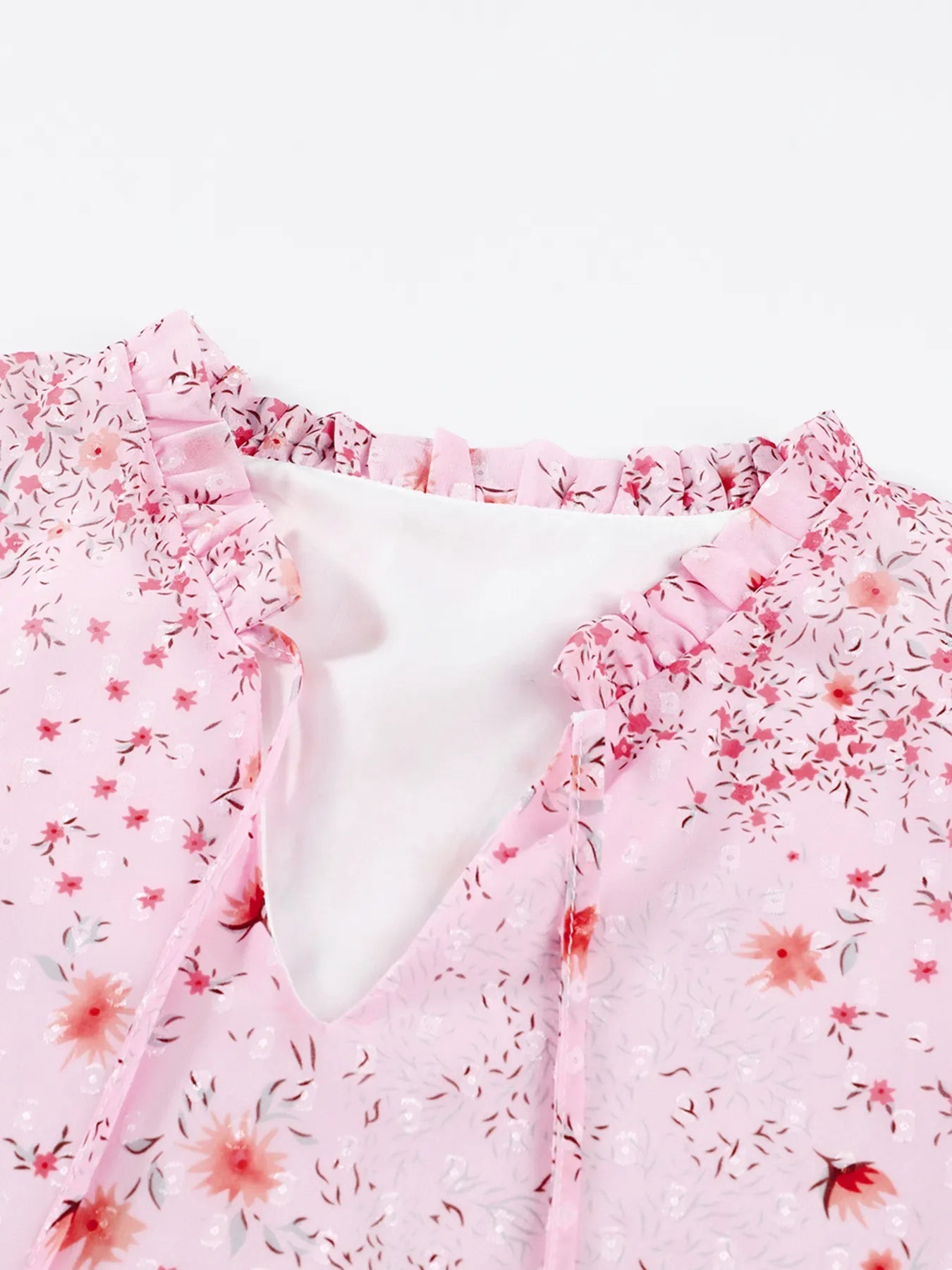 Floral Ruffle Tie Neck Sleeveless Blouse