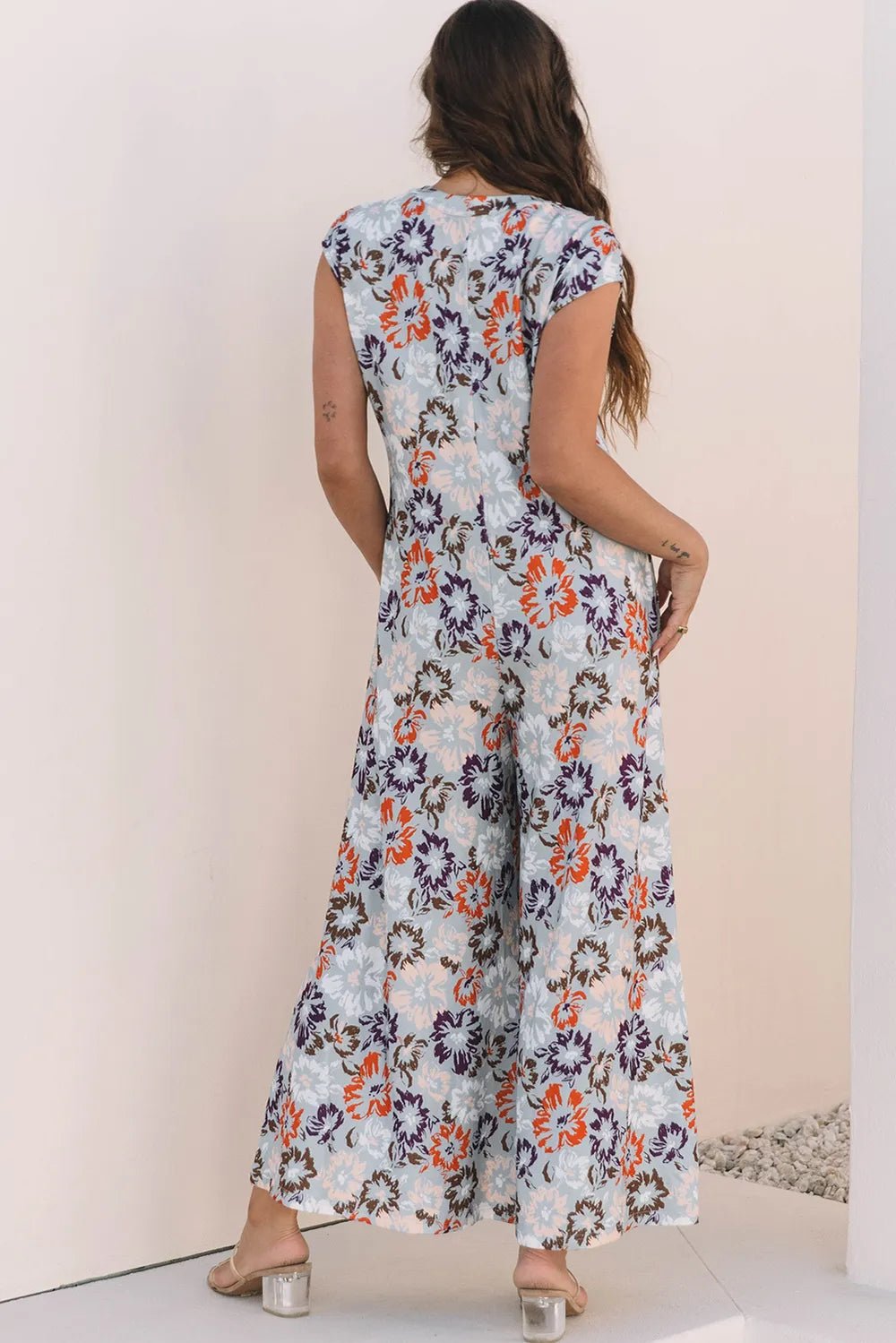Floral Sleeveless Button Front Wide Leg Jumpsuit