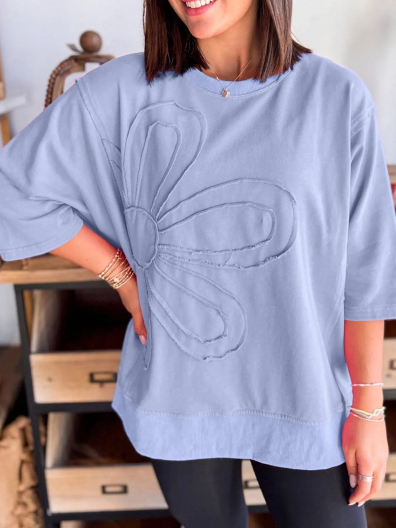 Flower Oversized Round Neck T-Shirt