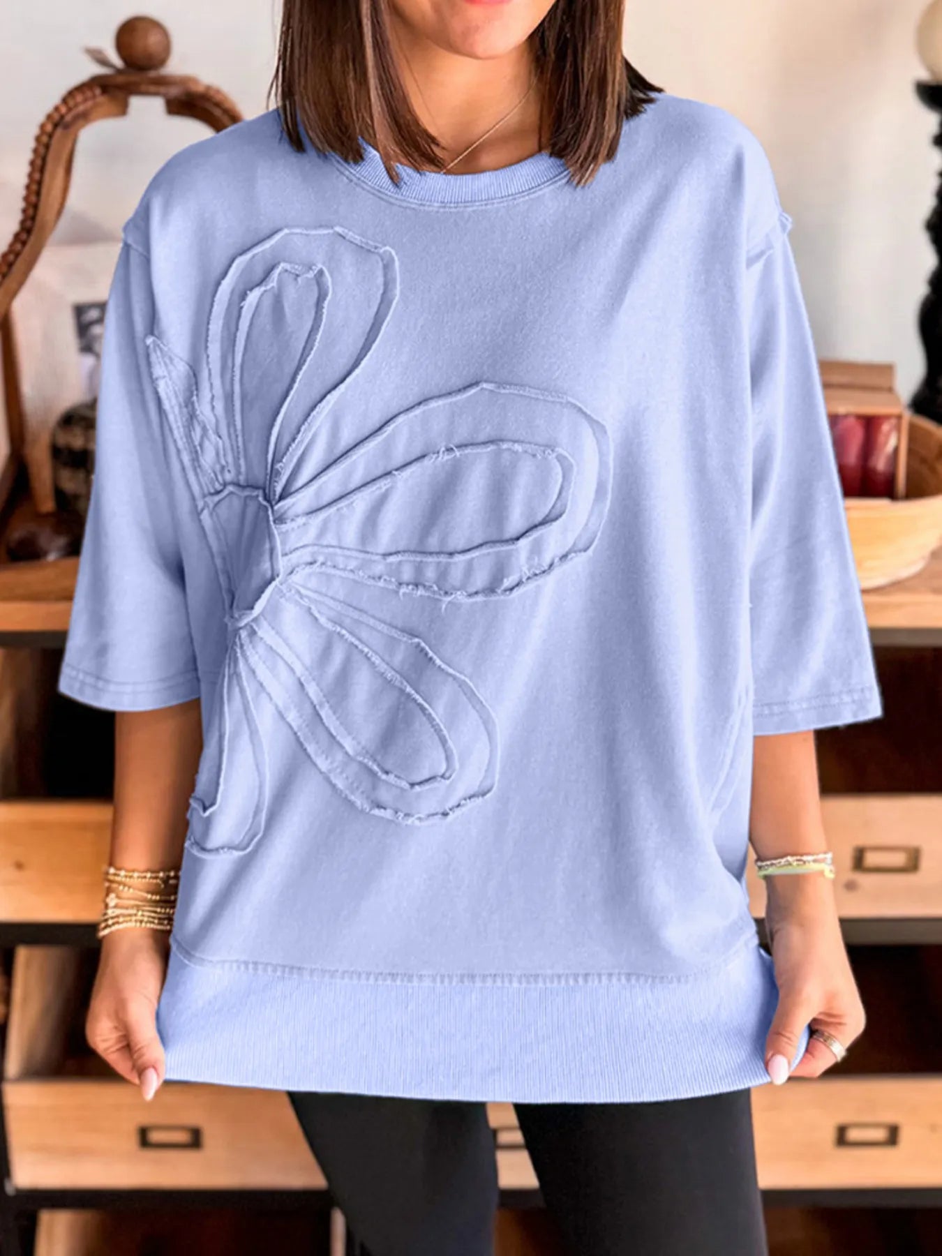 Flower Oversized Round Neck T-Shirt