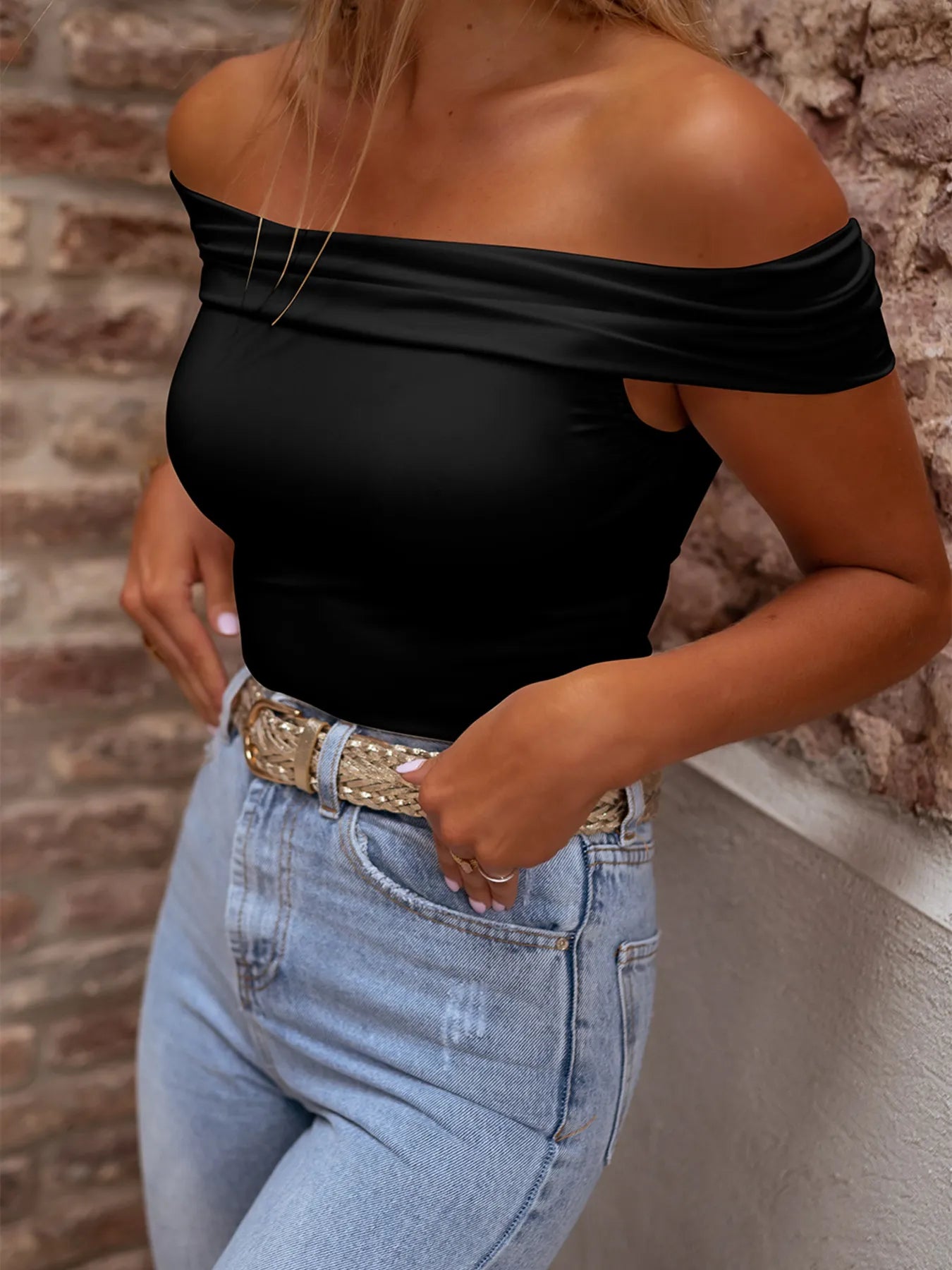 Folded Off Shoulder Slim Top