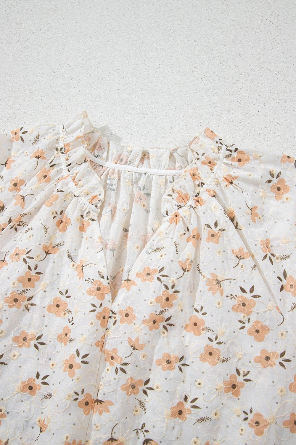 Frill Printed Notched Short Sleeve Blouse