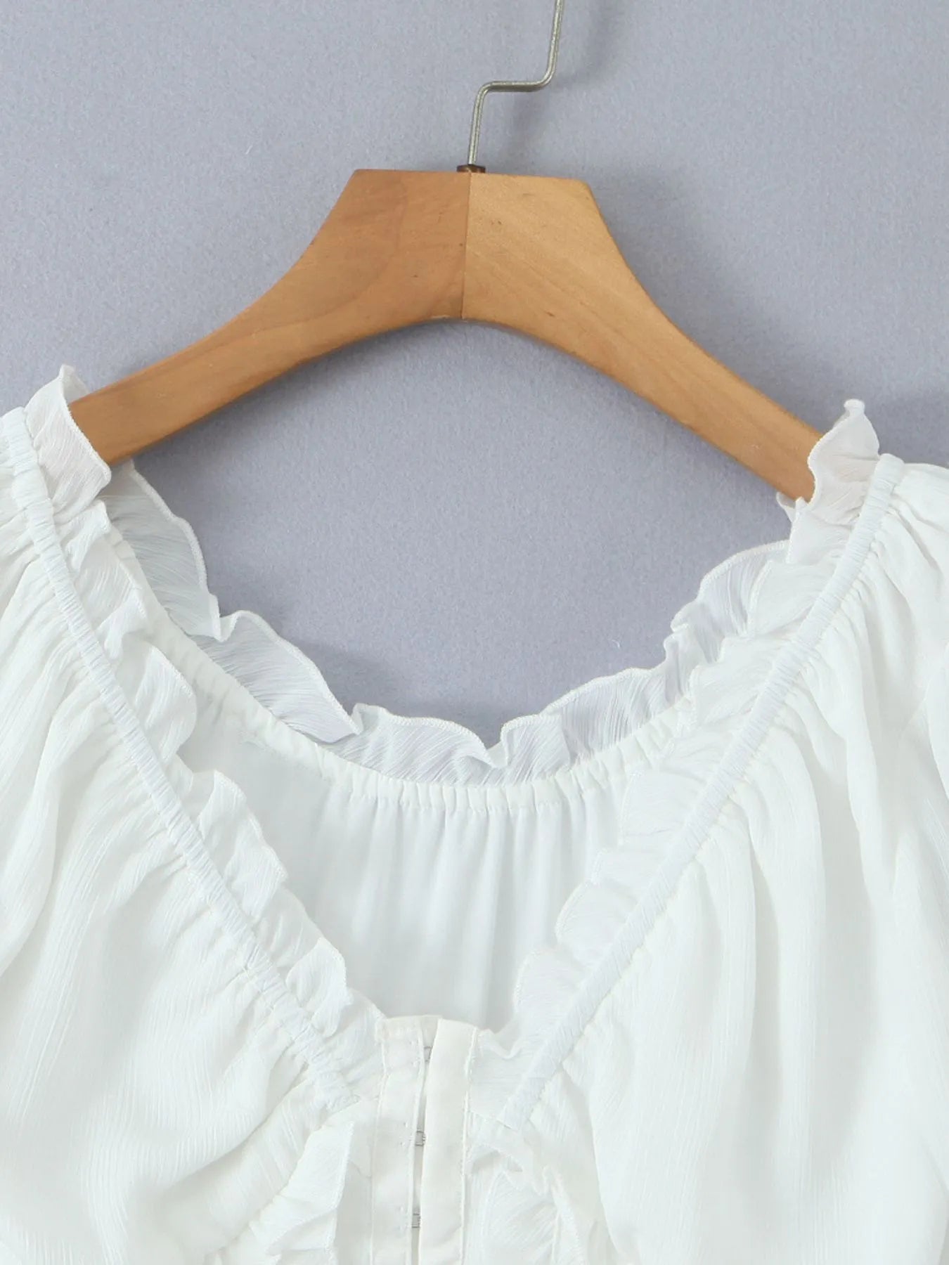 Frill V - Neck Puff Sleeve Blouse