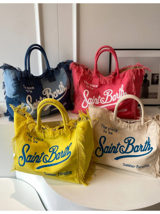 Fringe Letter Canvas Tote BagBag