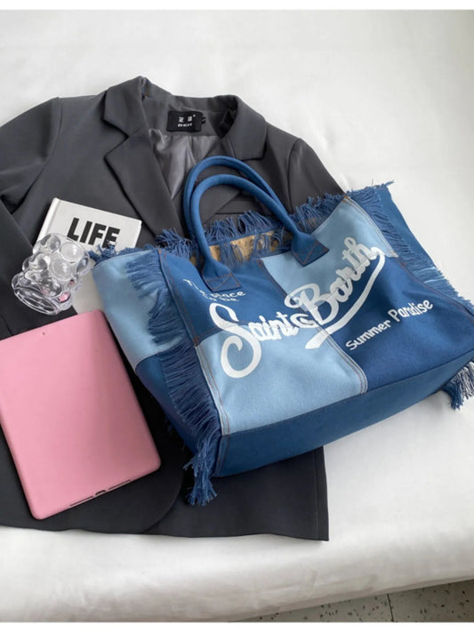 Fringe Letter Canvas Tote BagBag