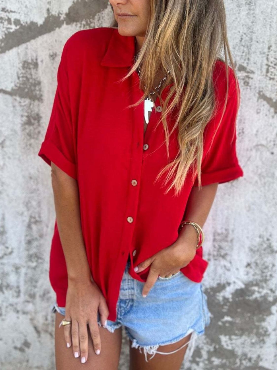 Full Size Collared Neck Half Sleeve Shirt Plus SizeShirt