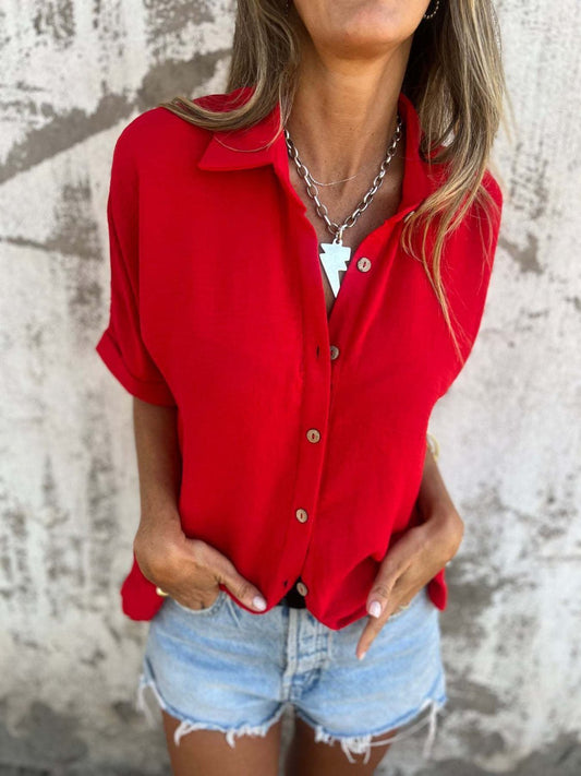 Full Size Collared Neck Half Sleeve Shirt Plus SizeShirt