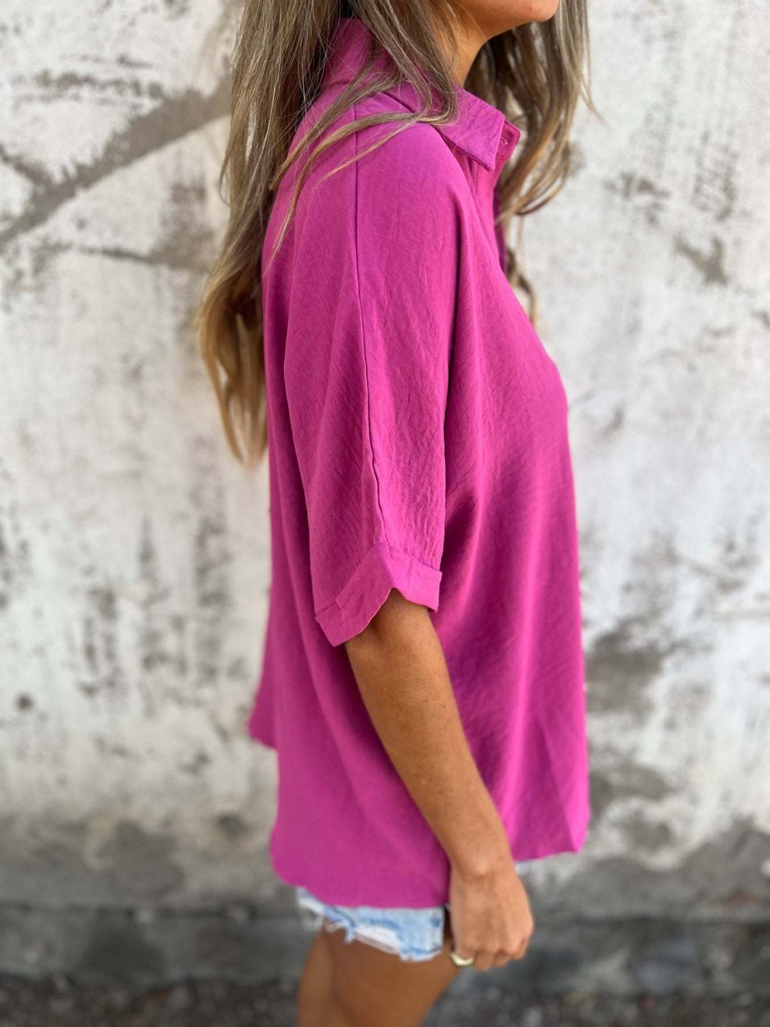 Full Size Collared Neck Half Sleeve Shirt Plus SizeShirt