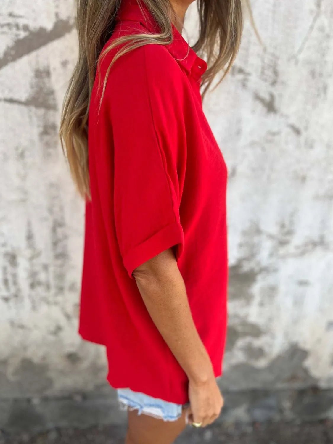 Full Size Collared Neck Half Sleeve Shirt Plus SizeTop