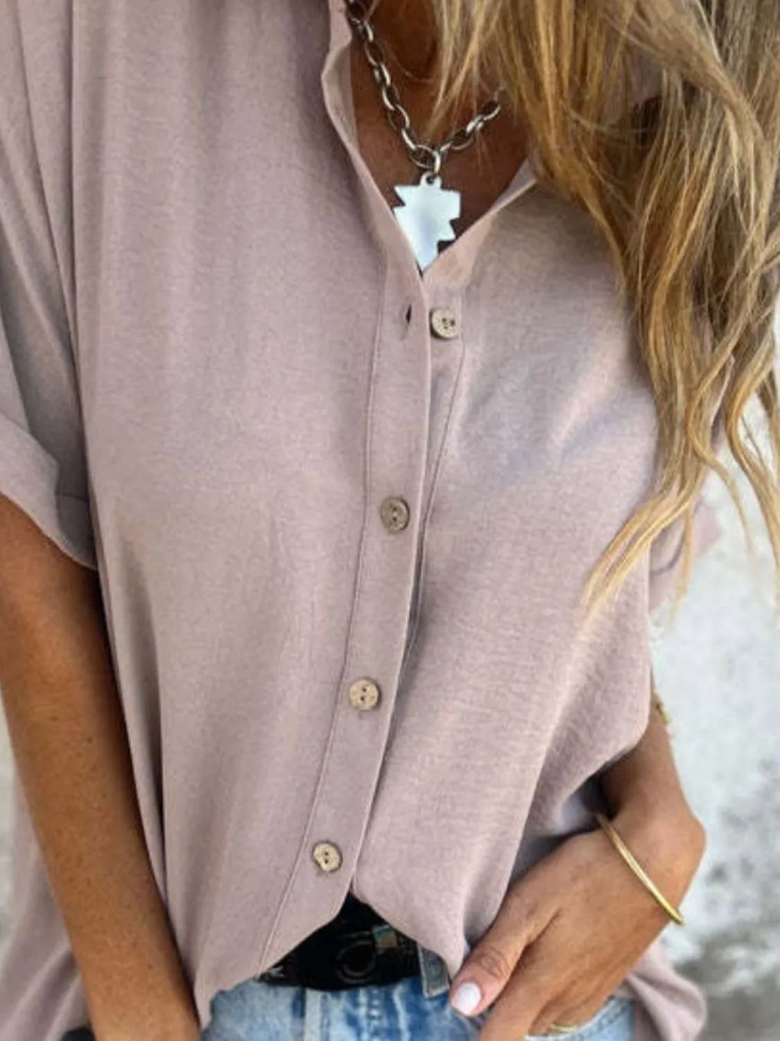 Full Size Collared Neck Half Sleeve Shirt Plus SizeTop