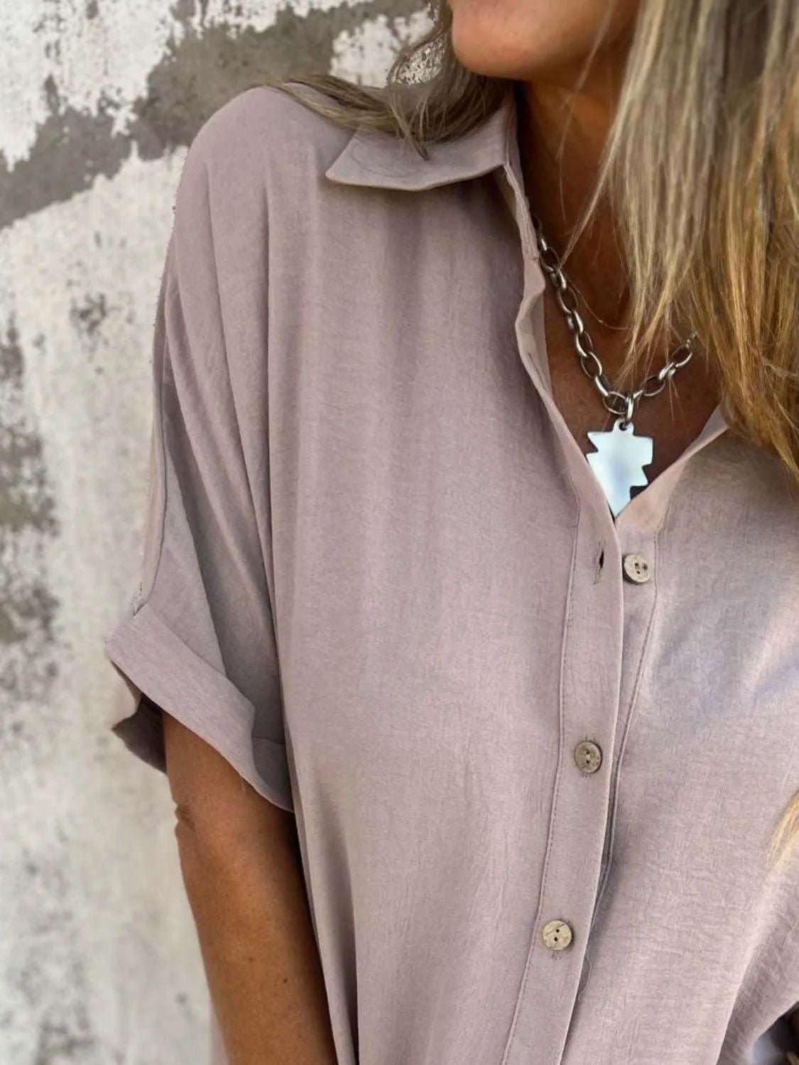 Full Size Collared Neck Half Sleeve Shirt Plus SizeTop