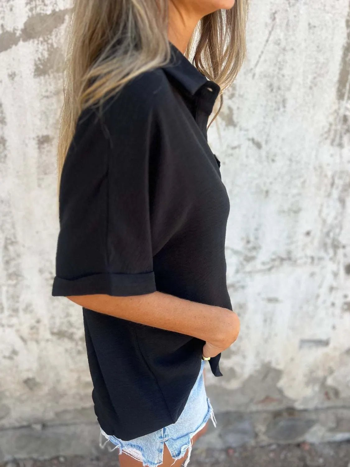 Full Size Collared Neck Half Sleeve Shirt Plus SizeTop