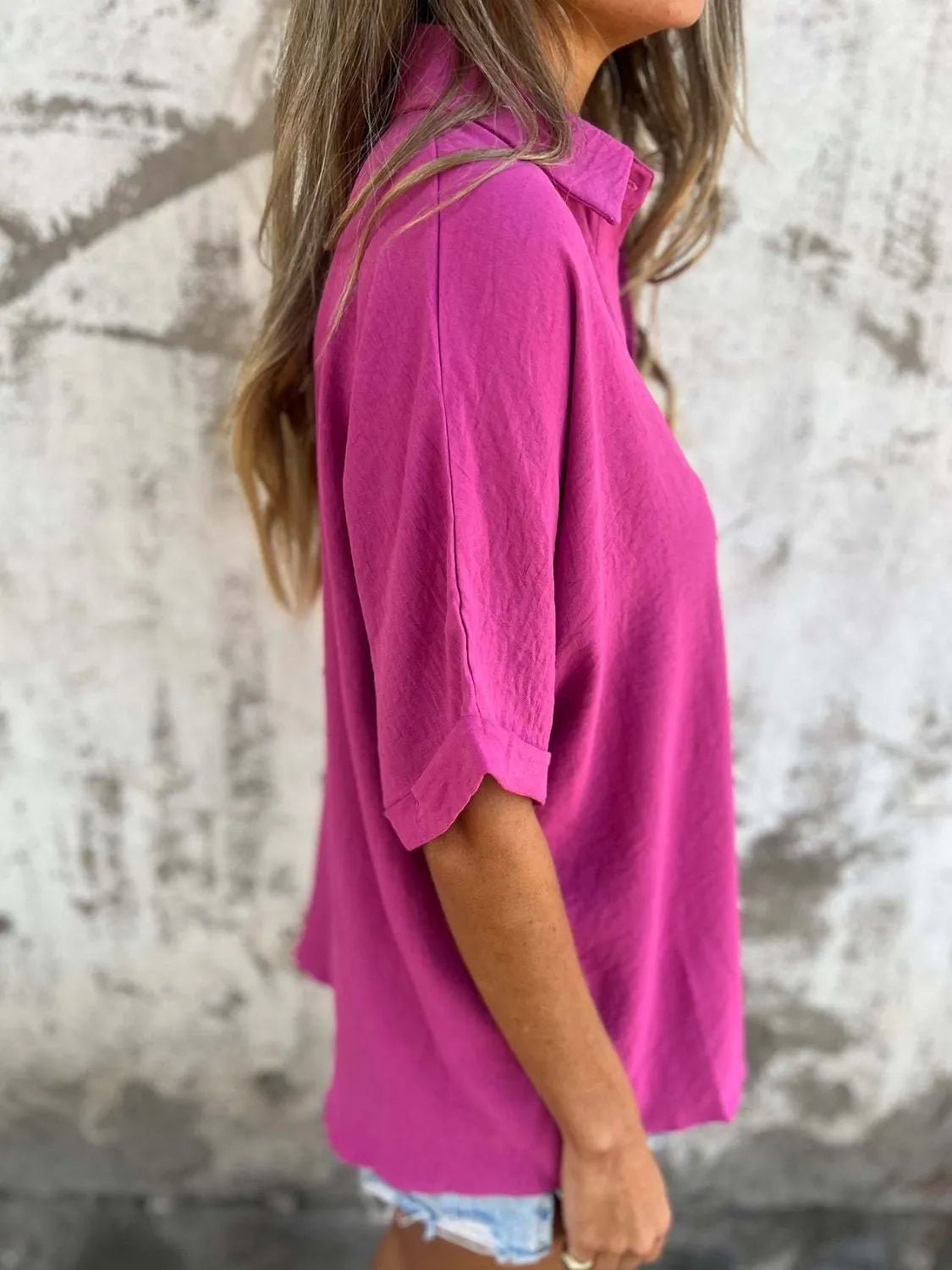 Full Size Collared Neck Half Sleeve Shirt Plus SizeTop