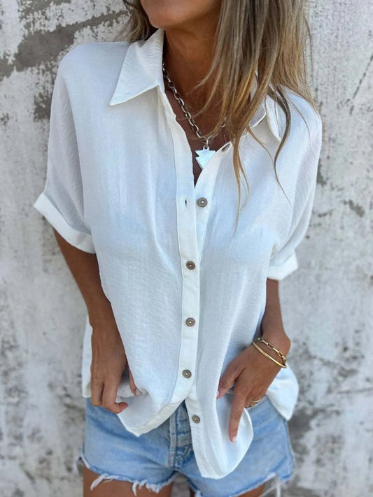 Full Size Collared Neck Half Sleeve Shirt Plus SizeTop
