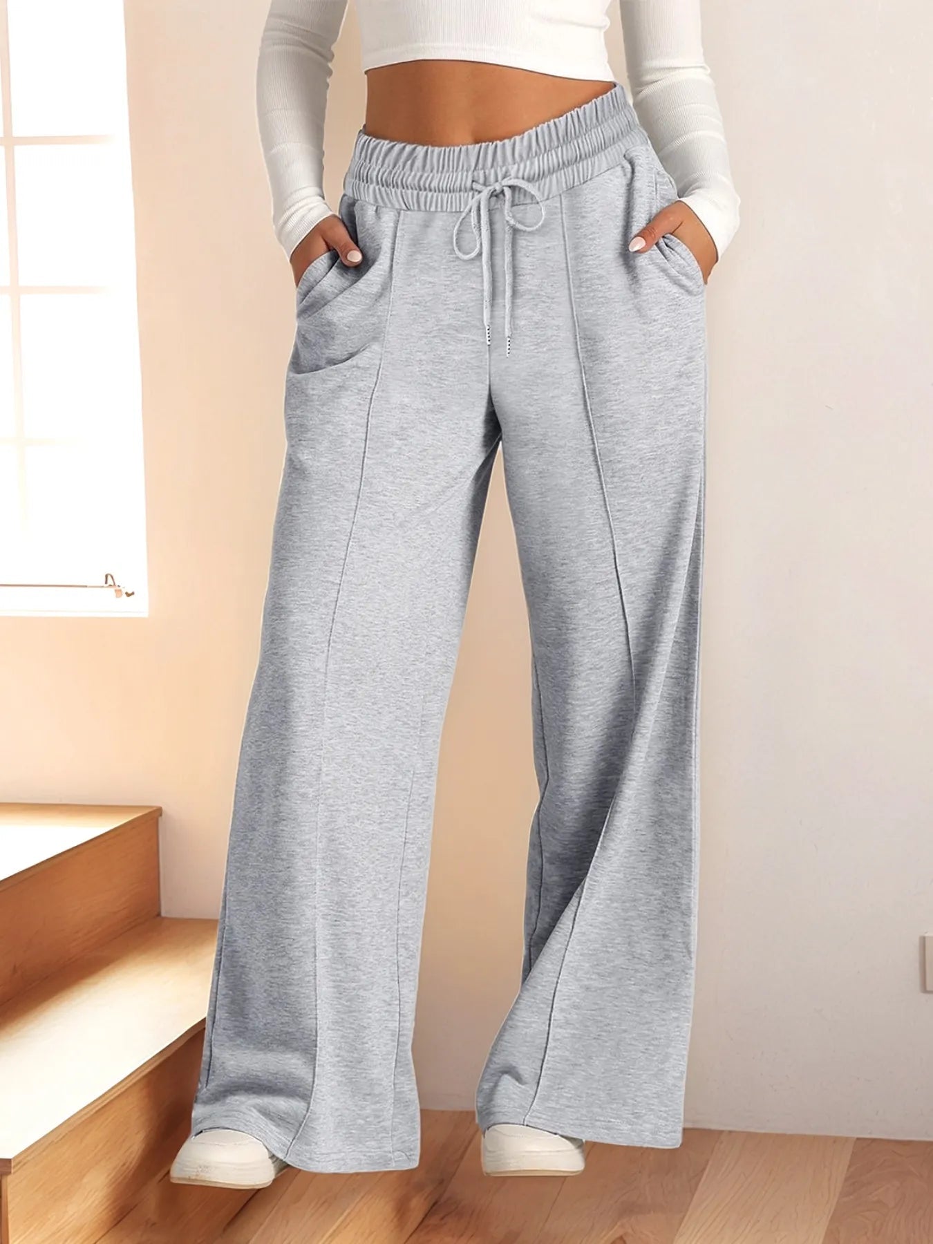 Full Size Drawstring Relaxed Fit Wide Leg Pants Plus Size