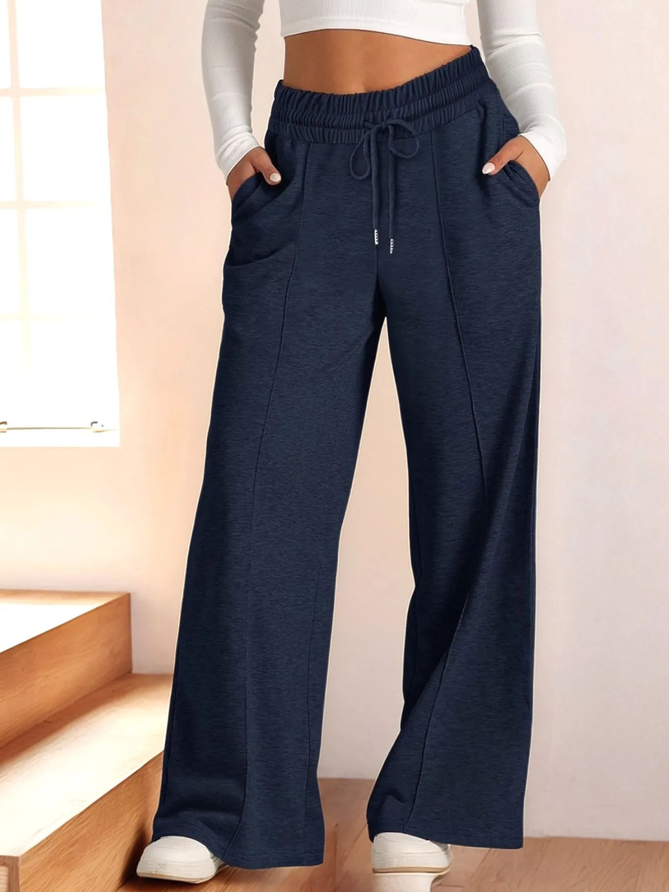 Full Size Drawstring Relaxed Fit Wide Leg Pants Plus Size