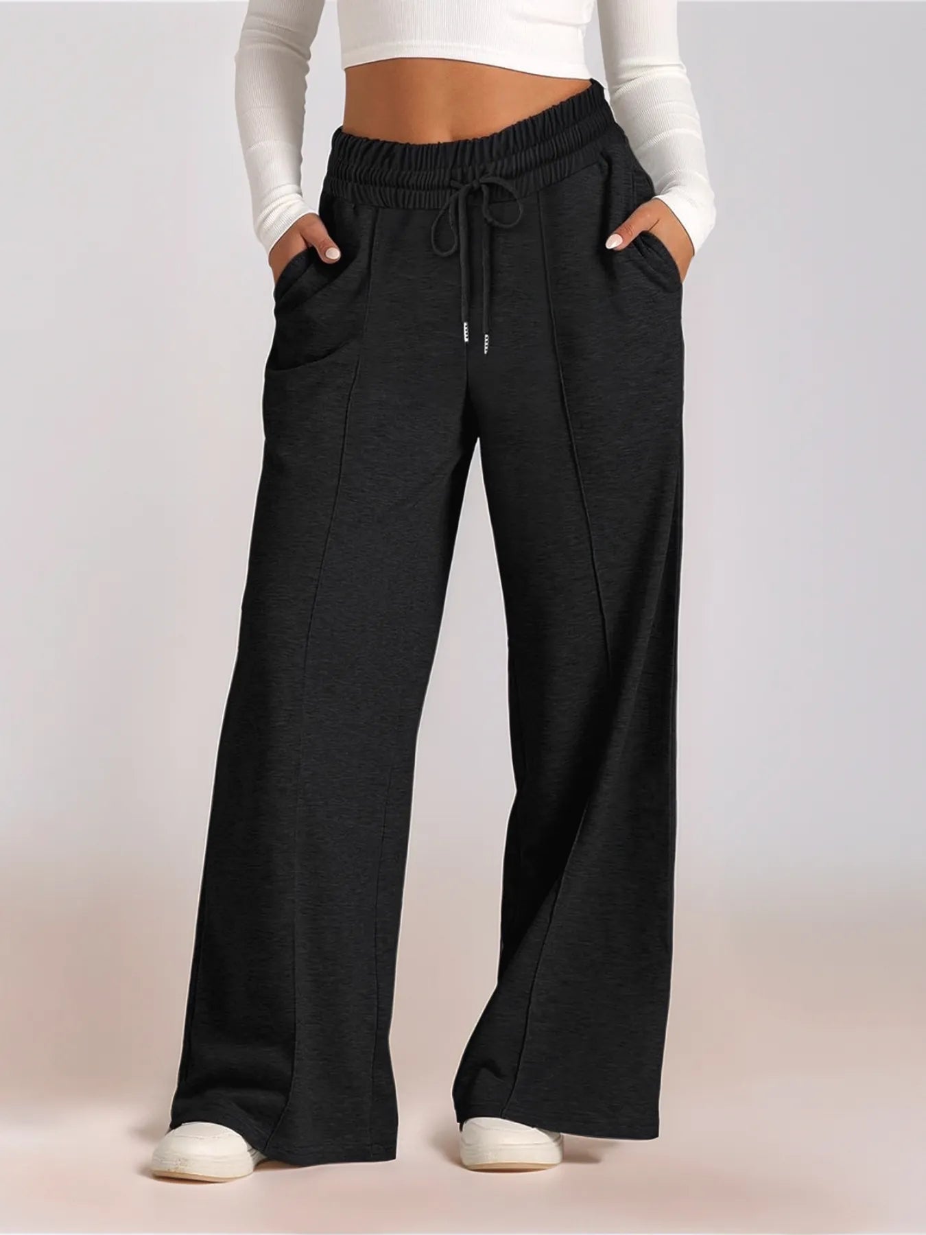 Full Size Drawstring Relaxed Fit Wide Leg Pants Plus Size