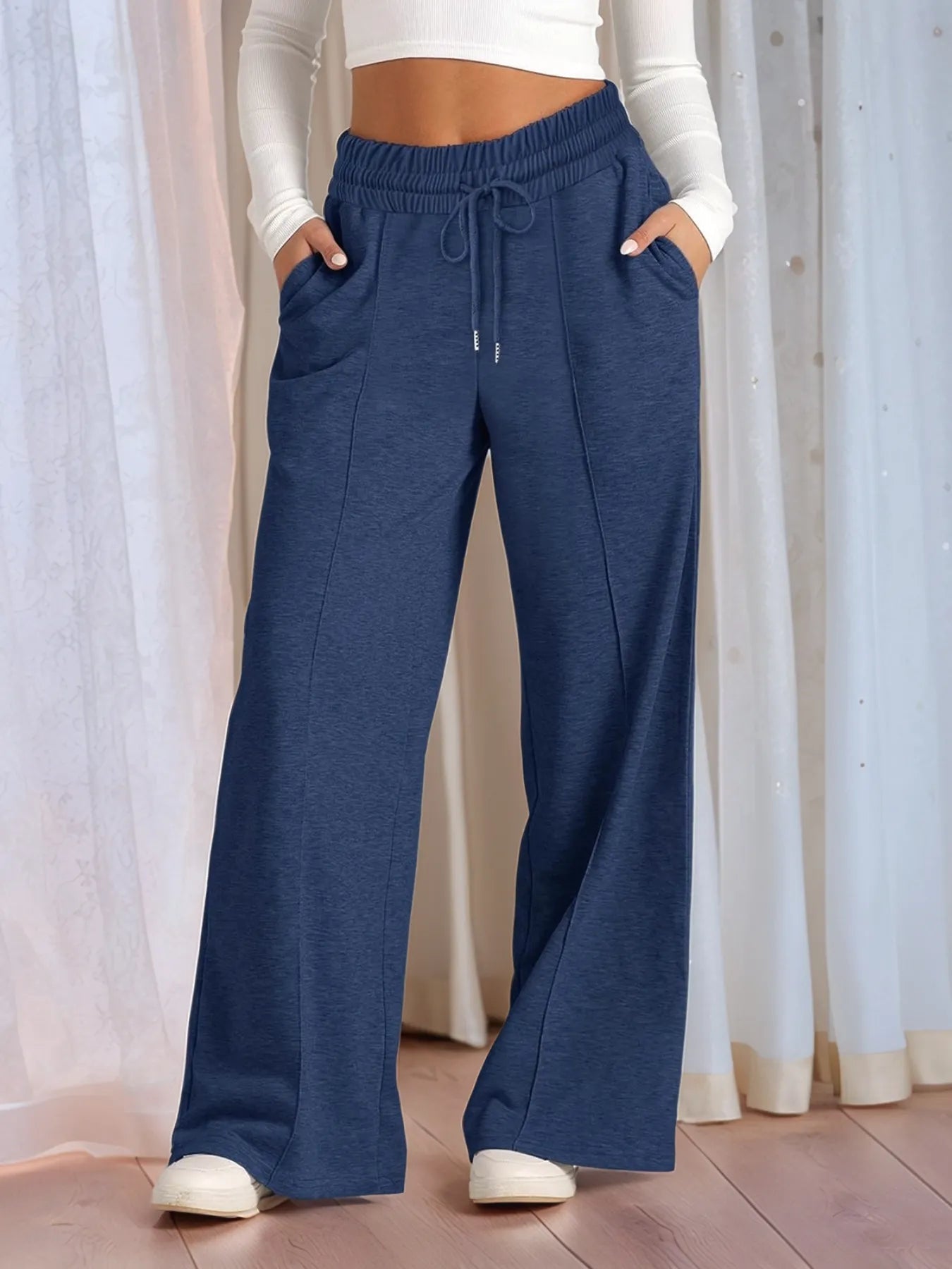 Full Size Drawstring Relaxed Fit Wide Leg Pants Plus Size