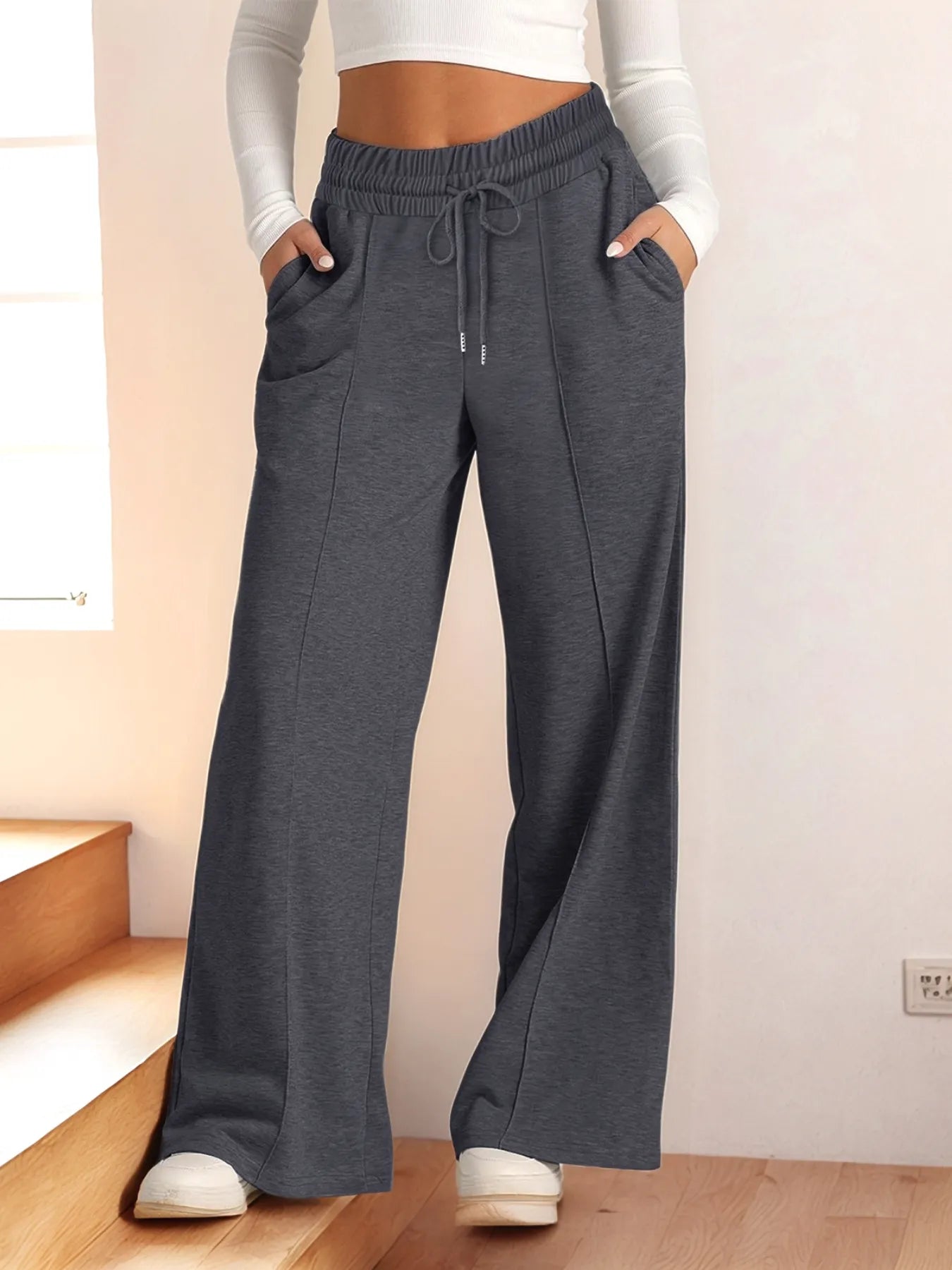 Full Size Drawstring Relaxed Fit Wide Leg Pants Plus Size