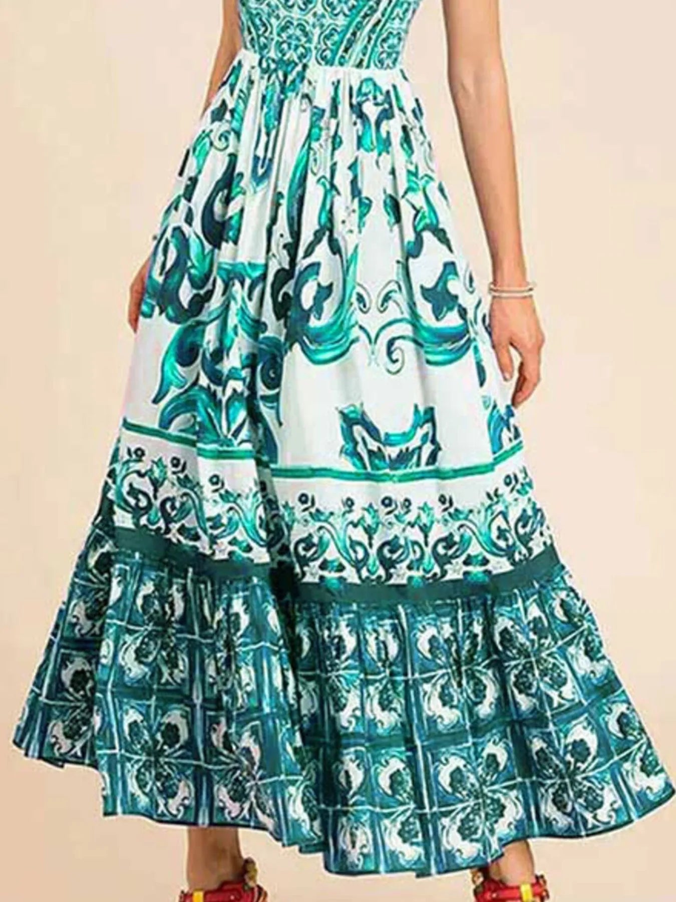 Full Size Printed Sweetheart Neck Maxi Cami Dress Plus Size