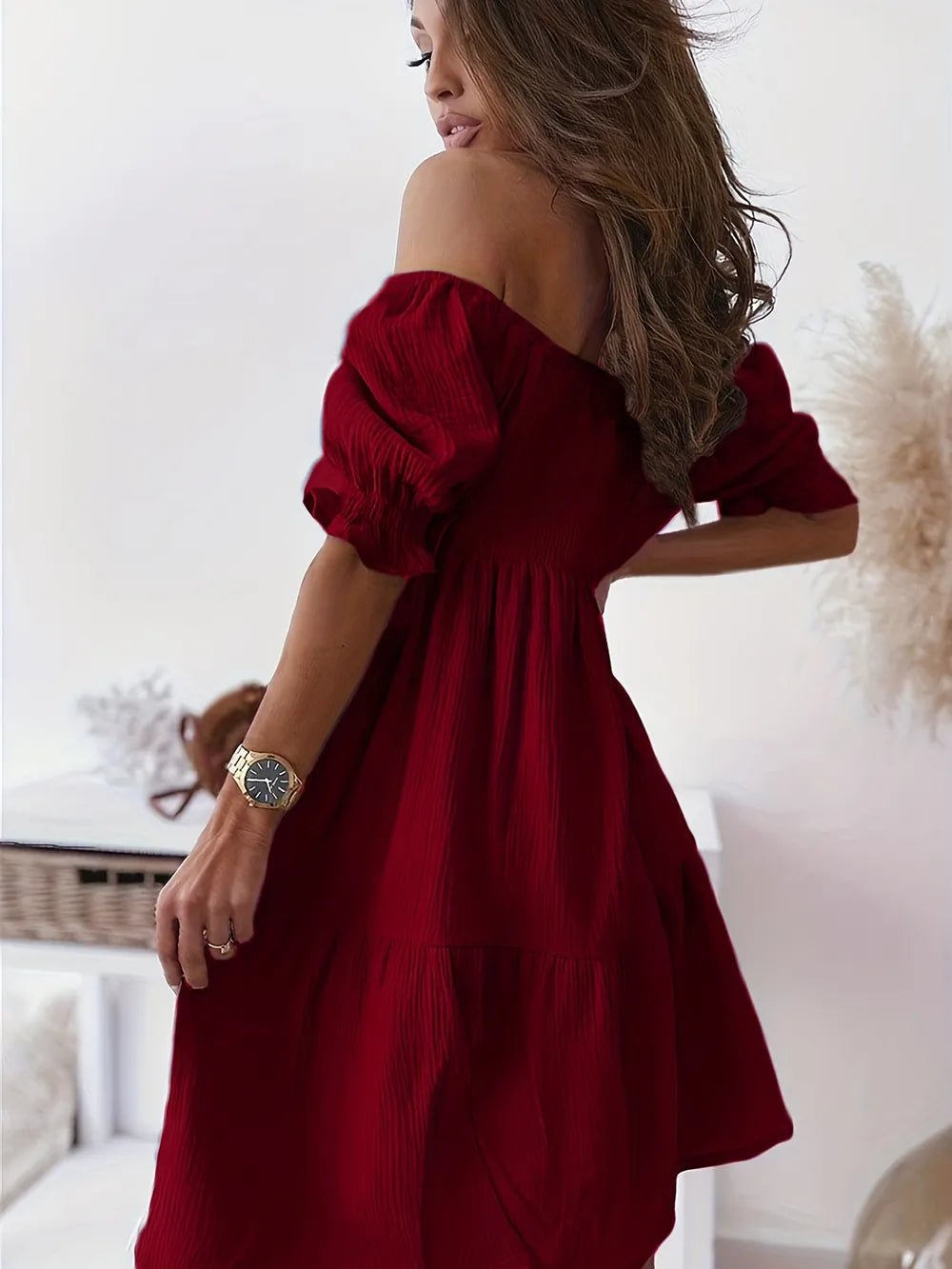 Full Size Ruffled Off - Shoulder Short Sleeve Dress