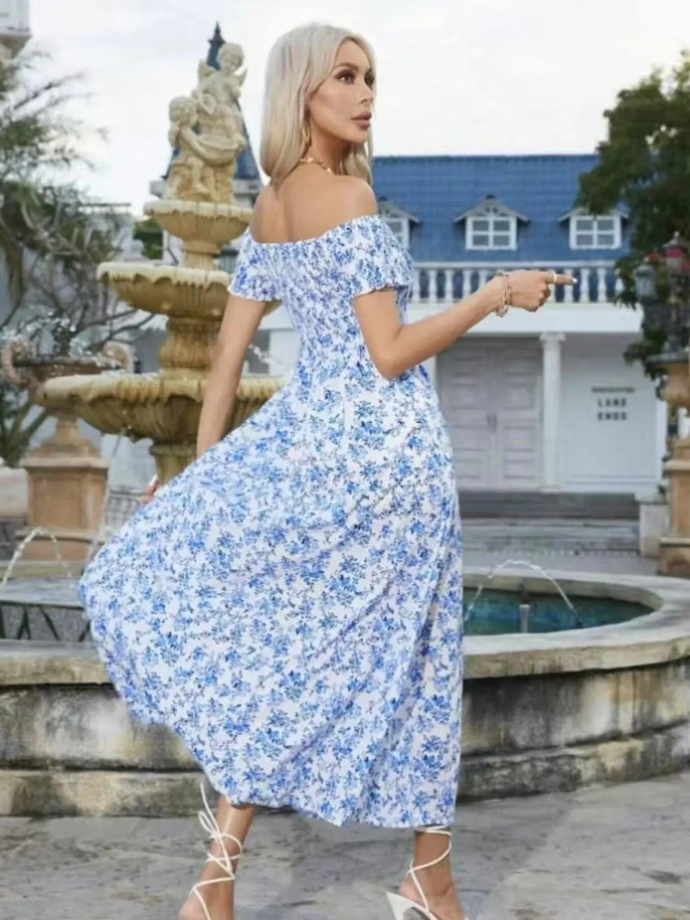 Full Size Slit Off - Shoulder Floral Midi Dress Plus Size