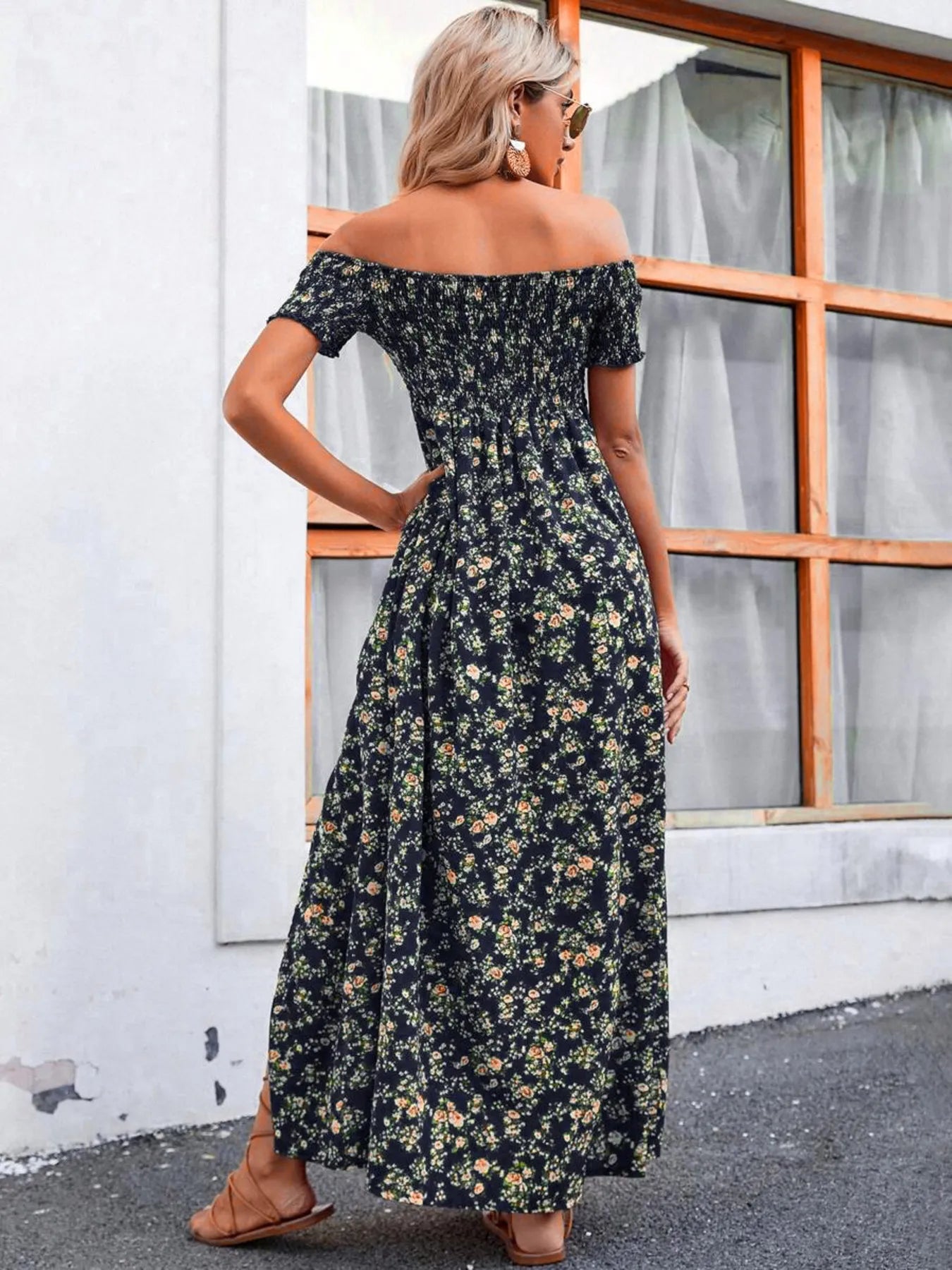Full Size Slit Off - Shoulder Floral Midi Dress Plus Size