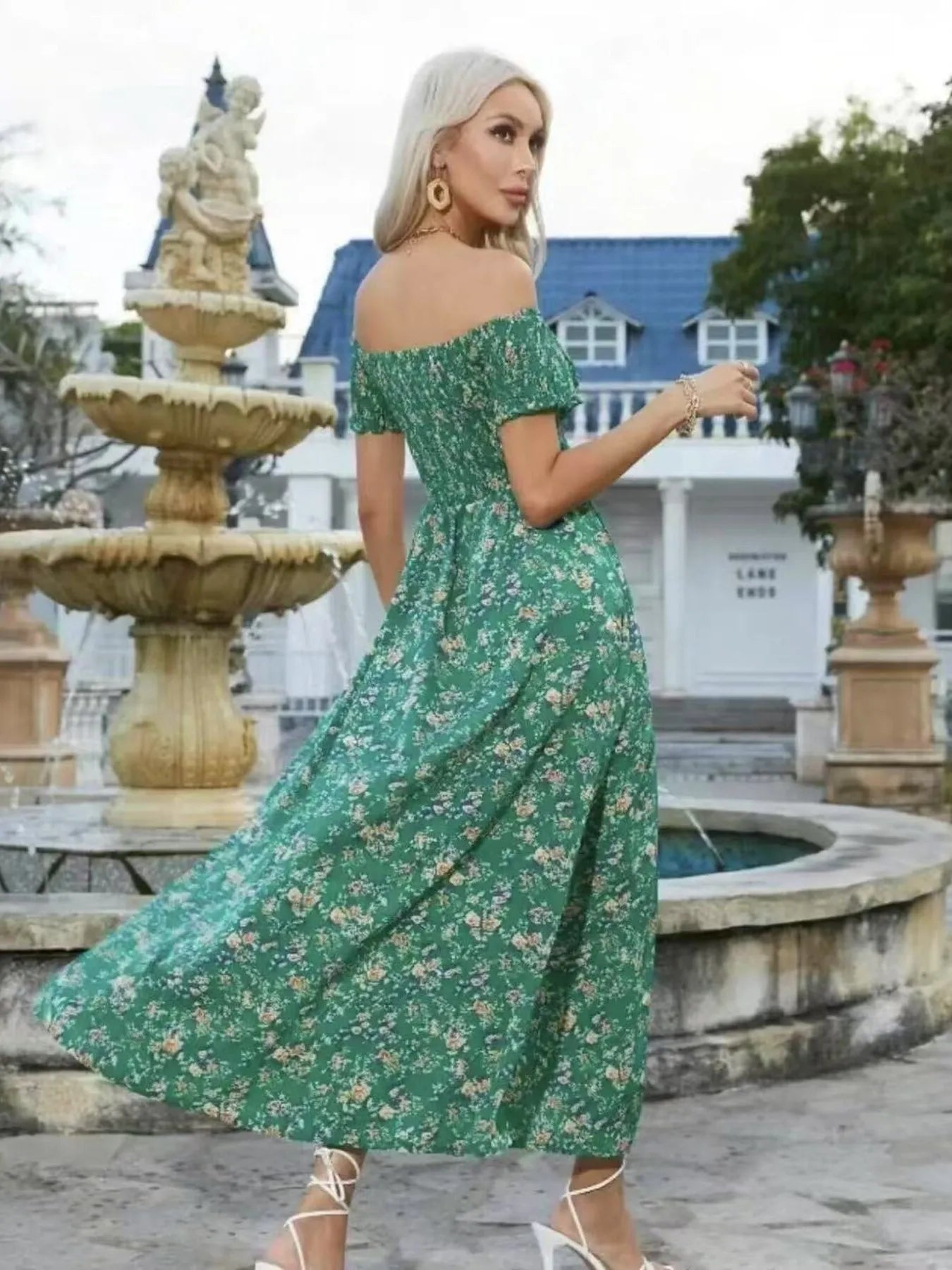 Full Size Slit Off - Shoulder Floral Midi Dress Plus Size