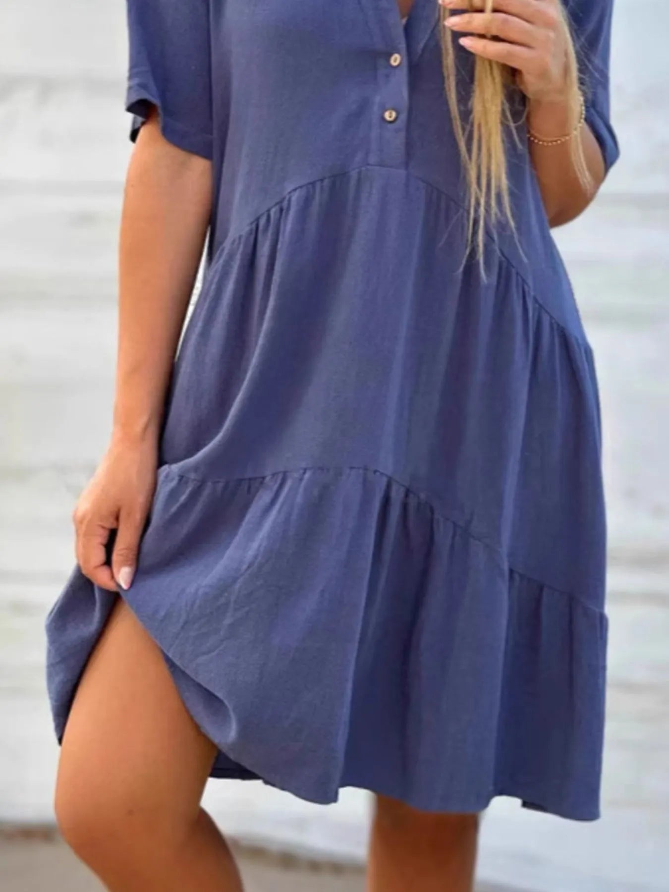 Full Size Tiered Button - Front Short Sleeve Dress Plus Size