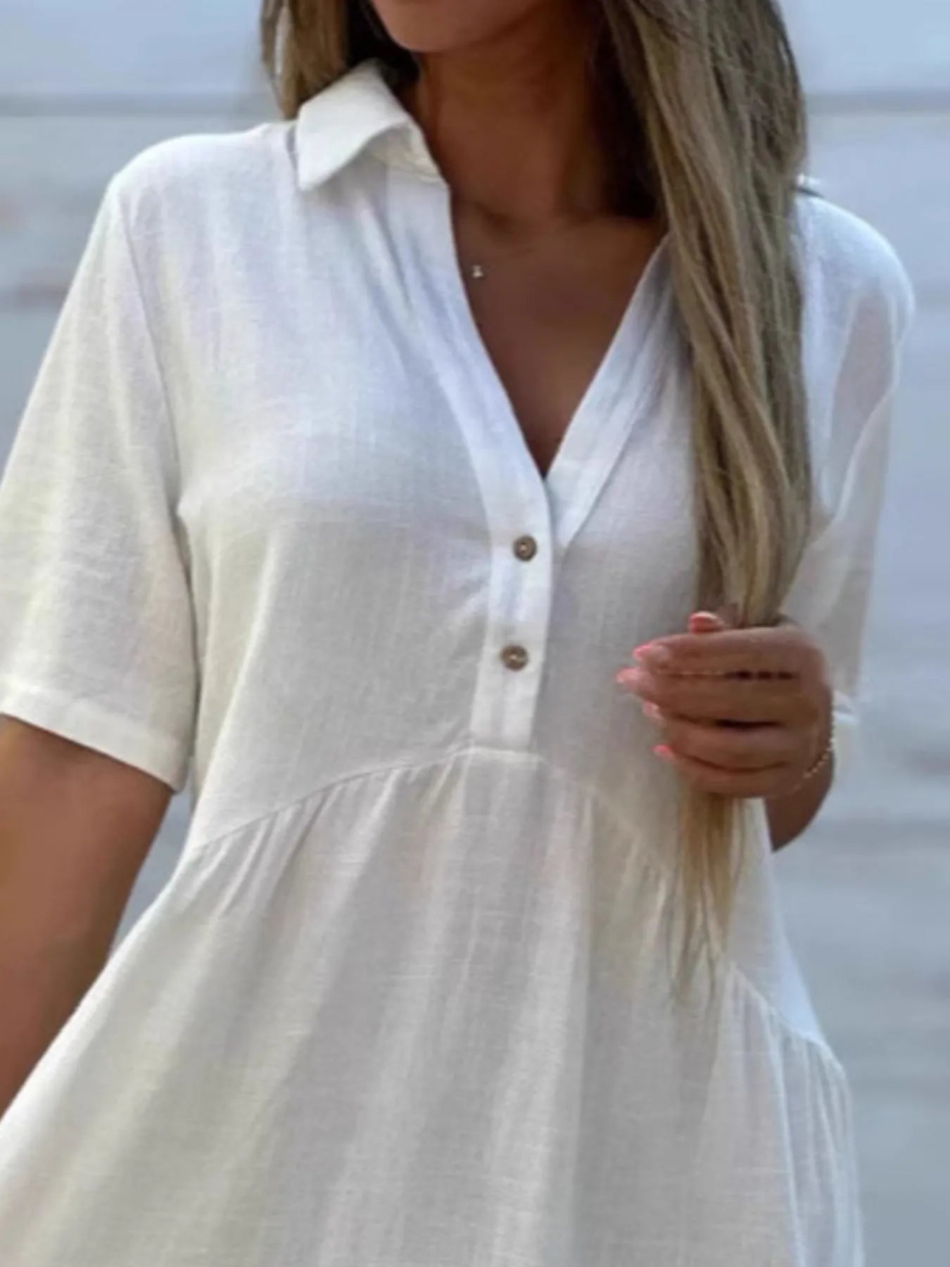 Full Size Tiered Button - Front Short Sleeve Dress Plus Size
