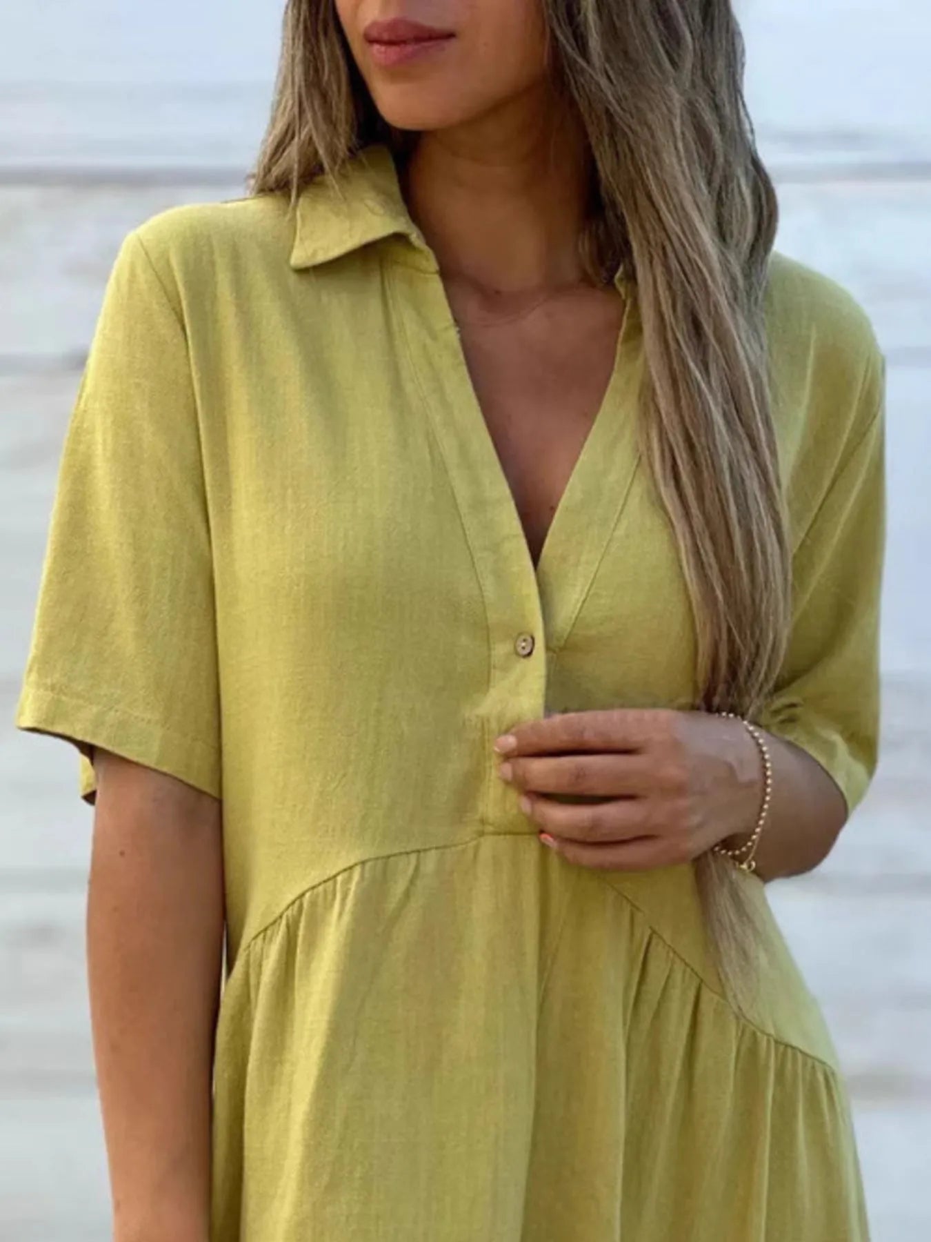 Full Size Tiered Button - Front Short Sleeve Dress Plus Size