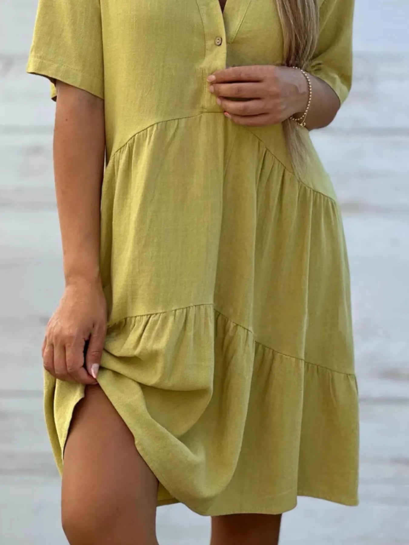 Full Size Tiered Button - Front Short Sleeve Dress Plus Size