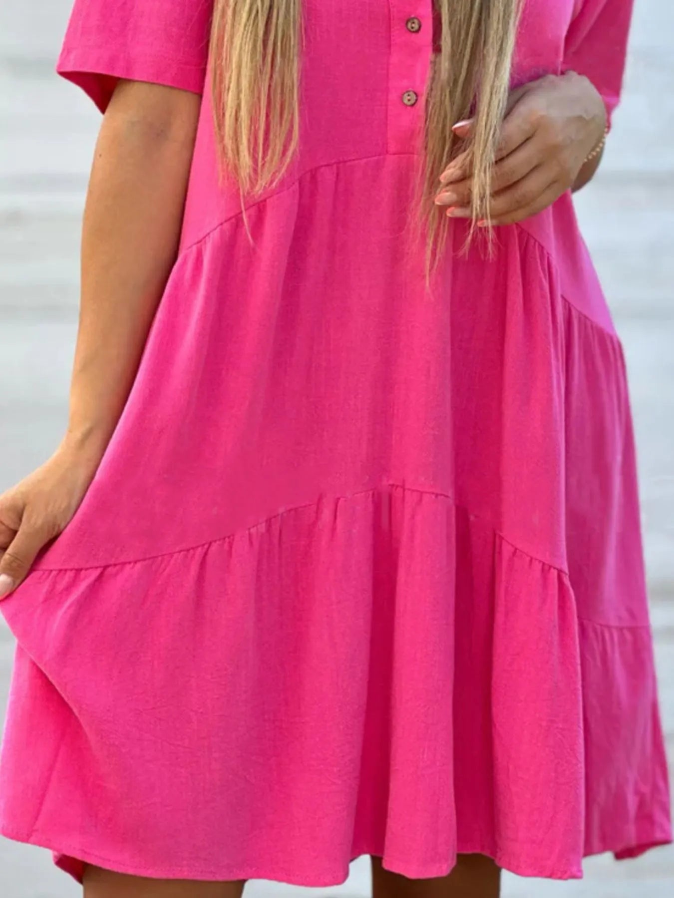 Full Size Tiered Button - Front Short Sleeve Dress Plus Size