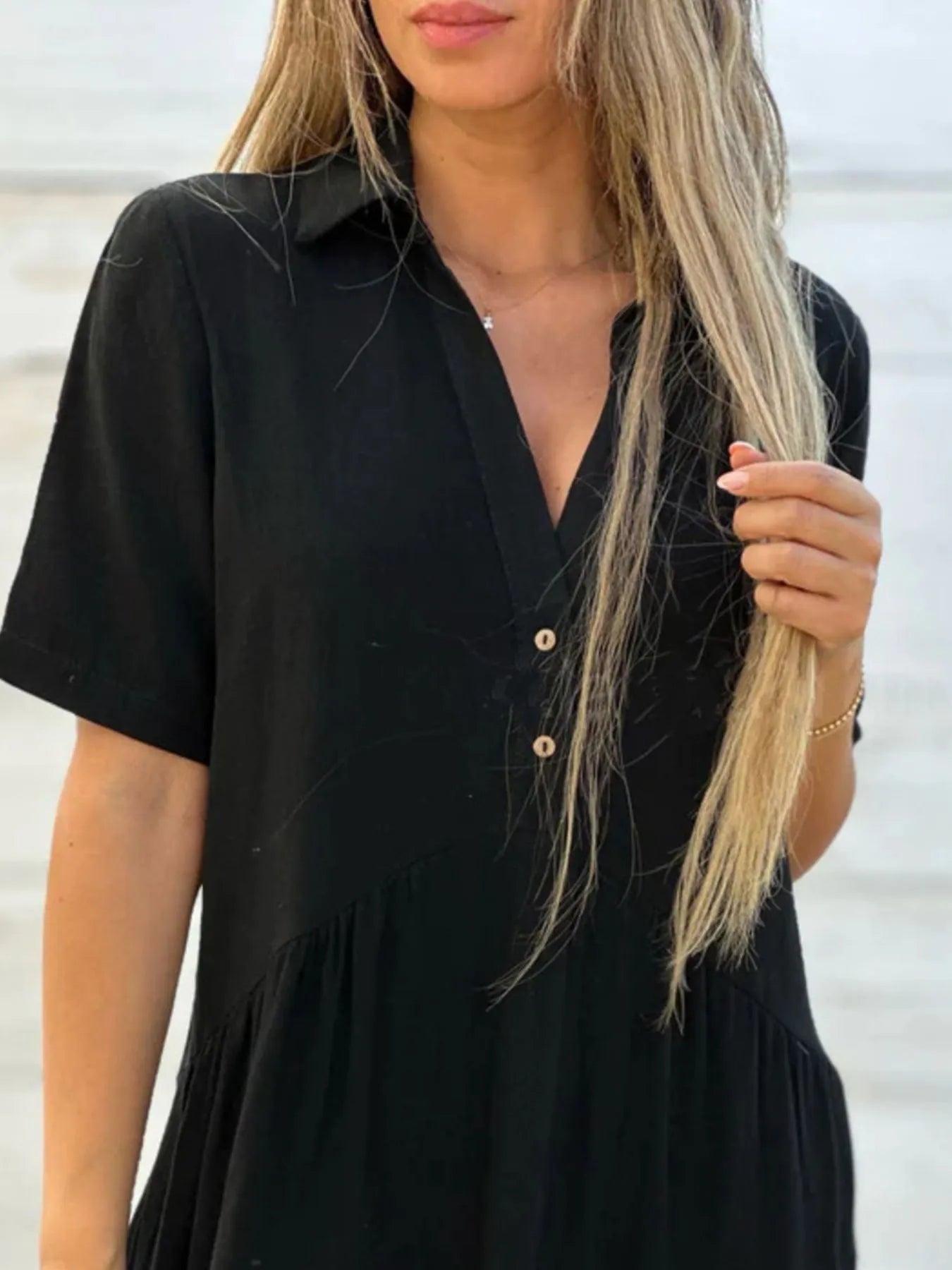 Full Size Tiered Button - Front Short Sleeve Dress Plus Size