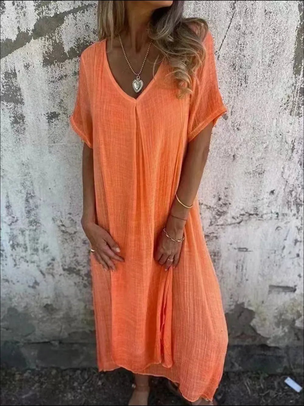 Full Size V - Neck Short Sleeve Midi Dress Plus Size