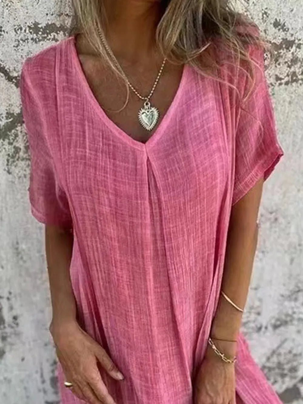 Full Size V - Neck Short Sleeve Midi Dress Plus Size