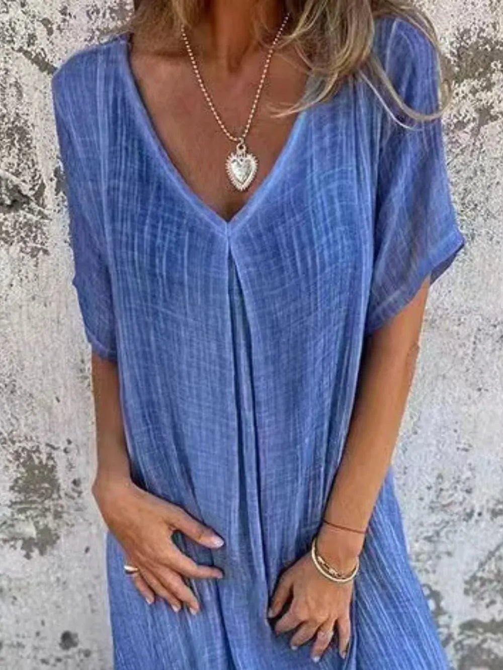 Full Size V - Neck Short Sleeve Midi Dress Plus Size